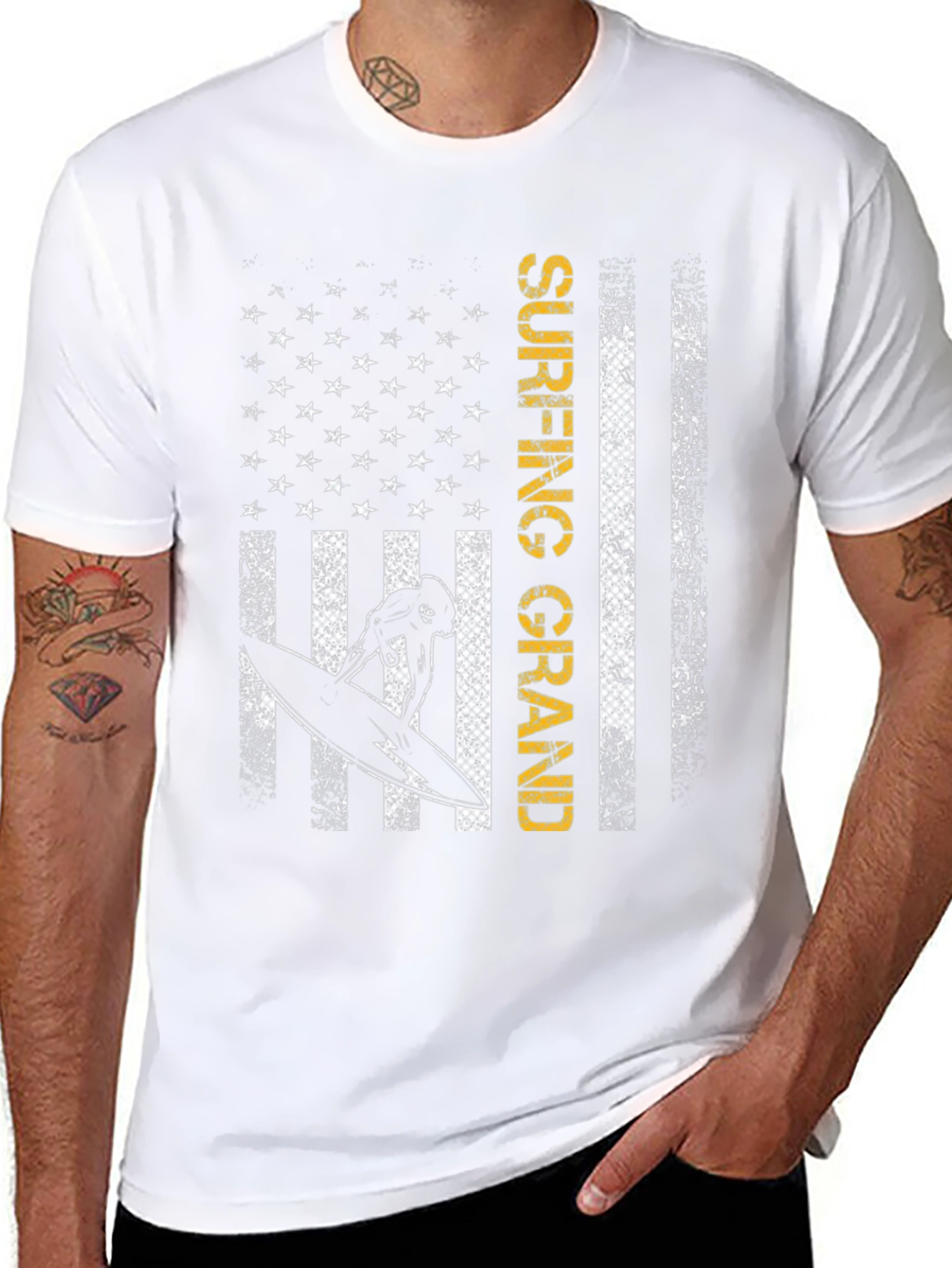 Surfing Grand USA Flag Graphic T-Shirt