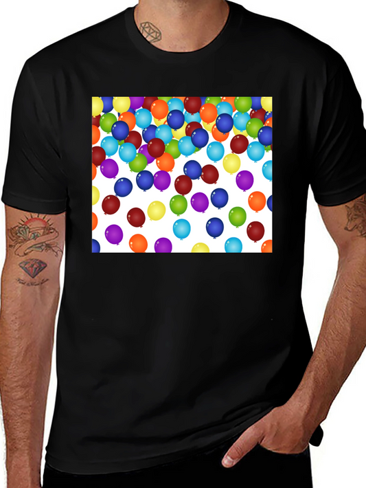 Festive Balloon Print Black T-Shirt