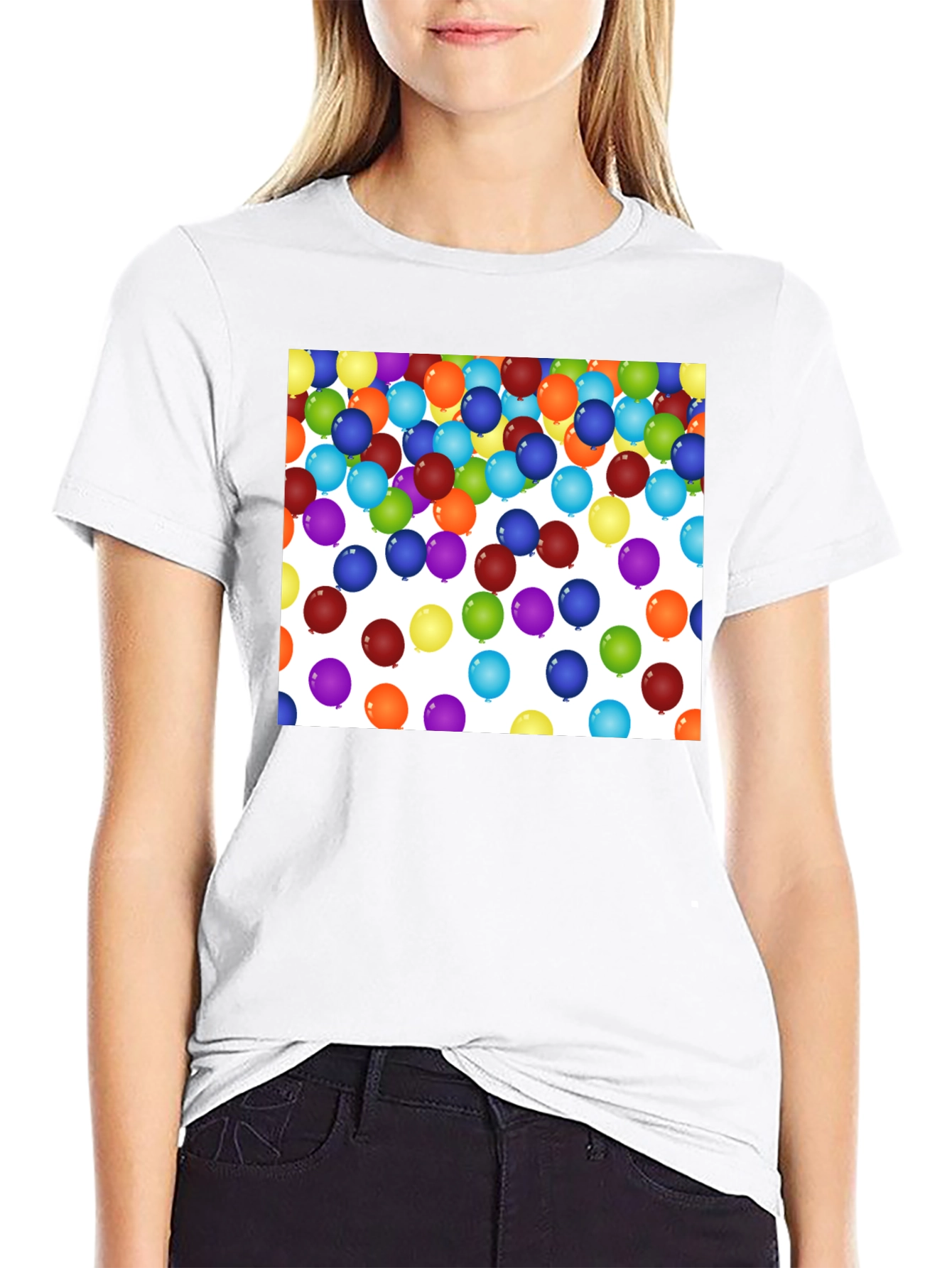 Festive Balloon Print Black T-Shirt