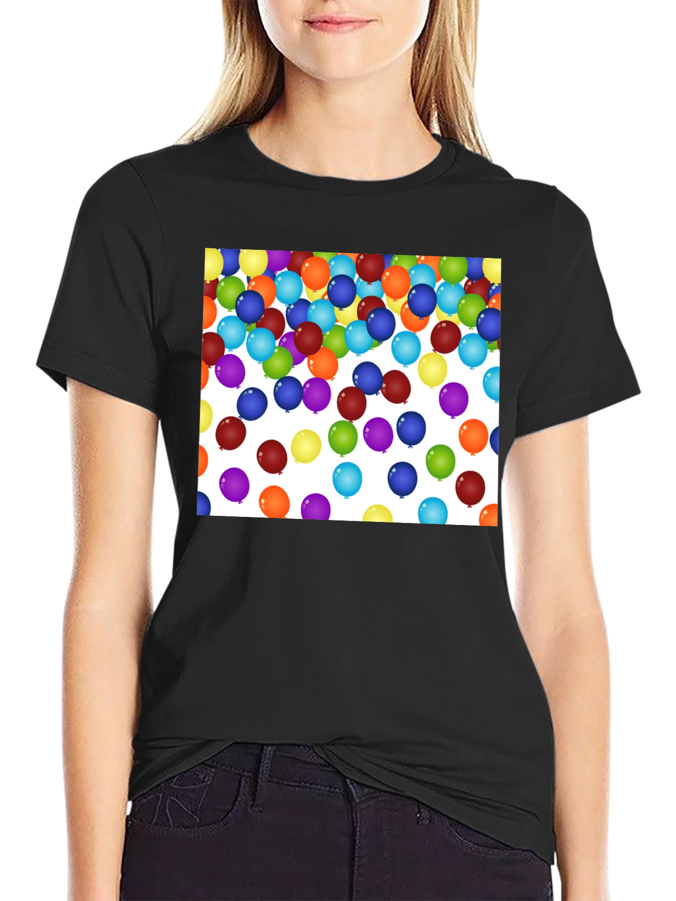 Festive Balloon Print Black T-Shirt