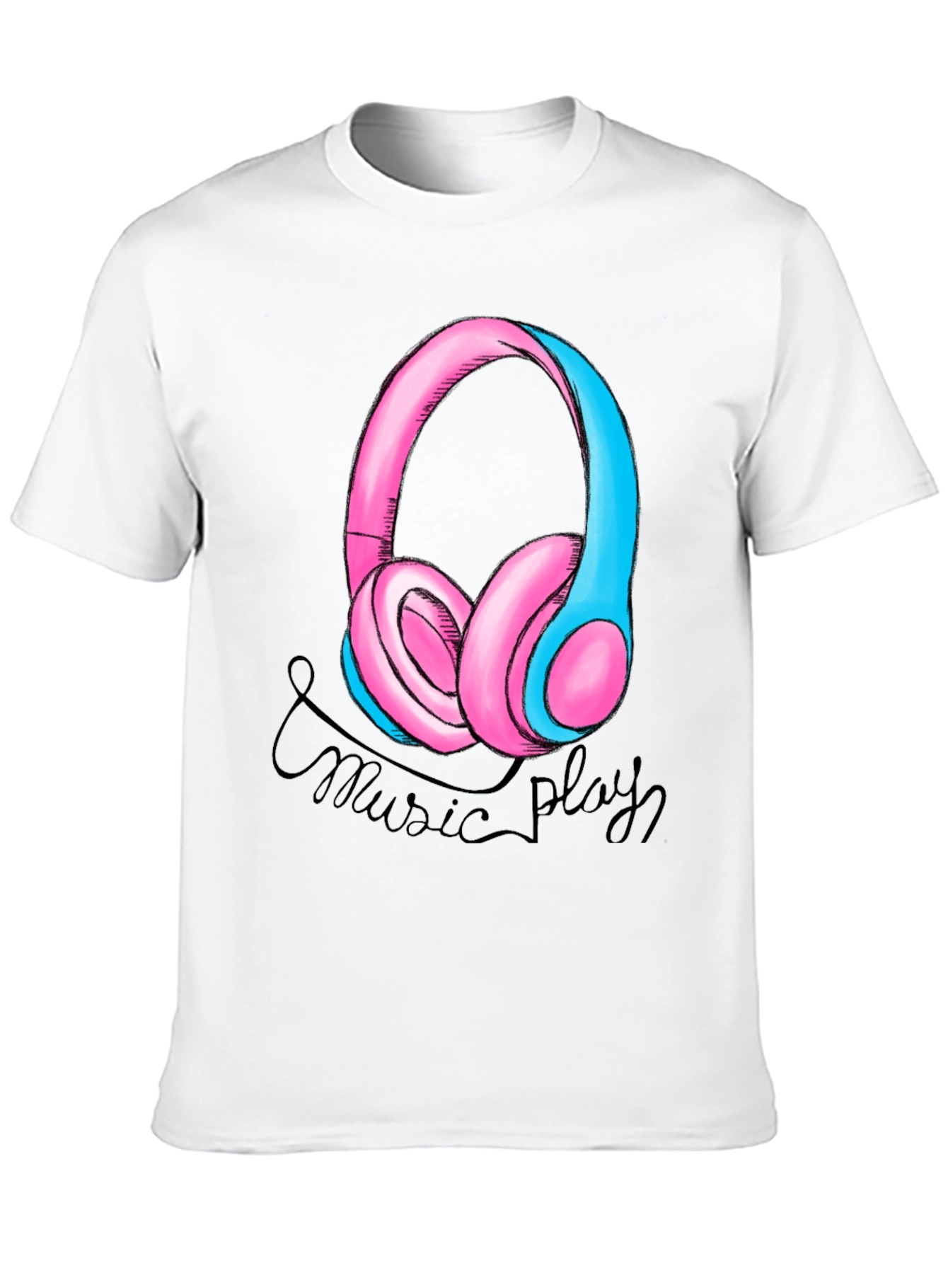 Music Play Headphones Graphic T-Shirt - Black