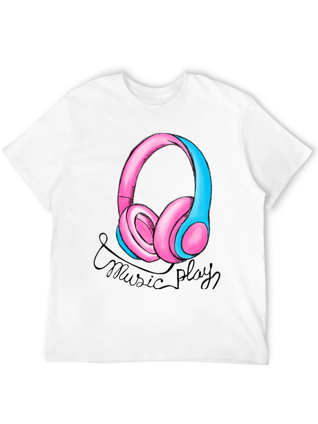 Music Play Headphones Graphic T-Shirt - Black