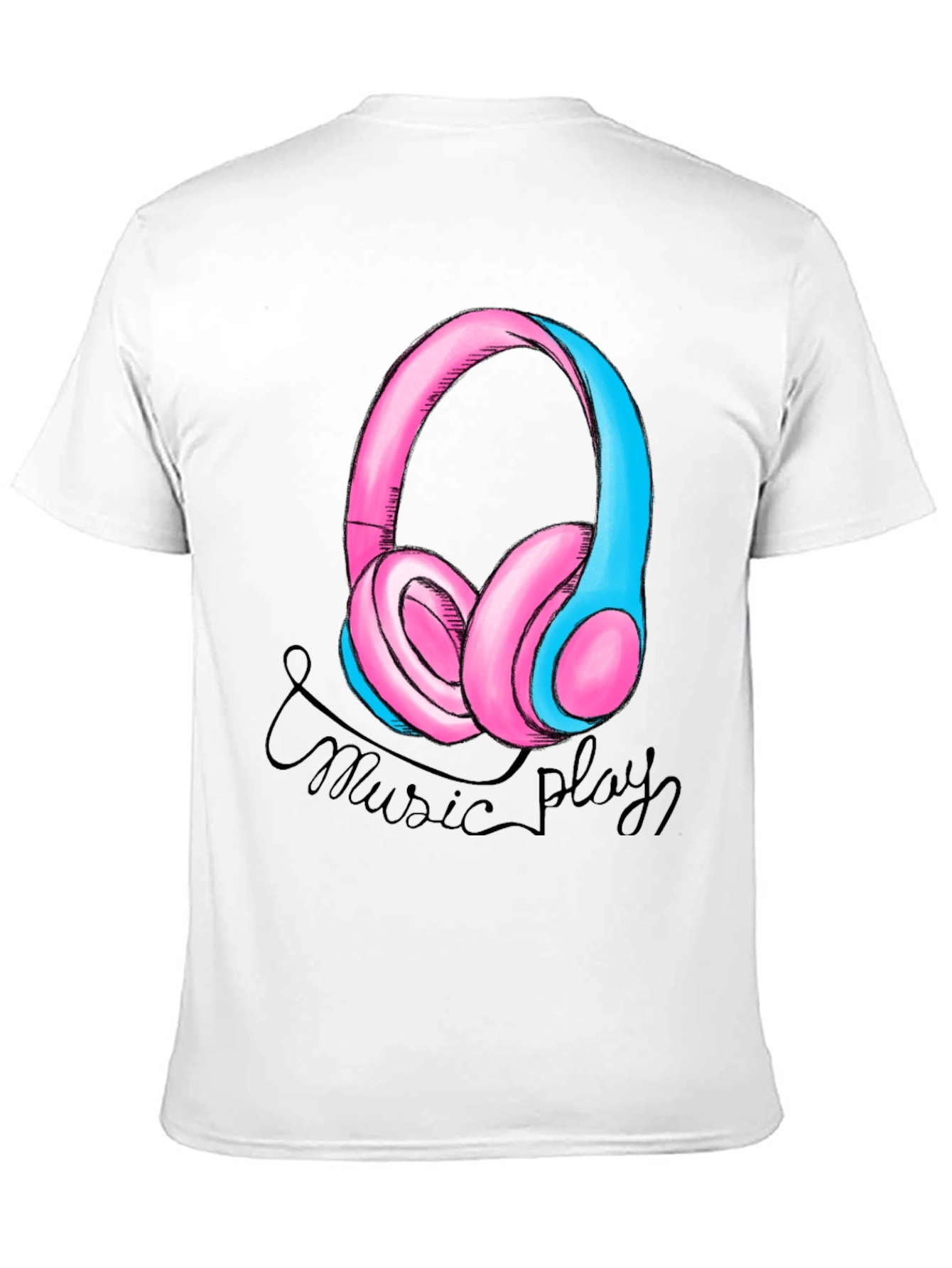 Music Play Headphones Graphic T-Shirt - Black
