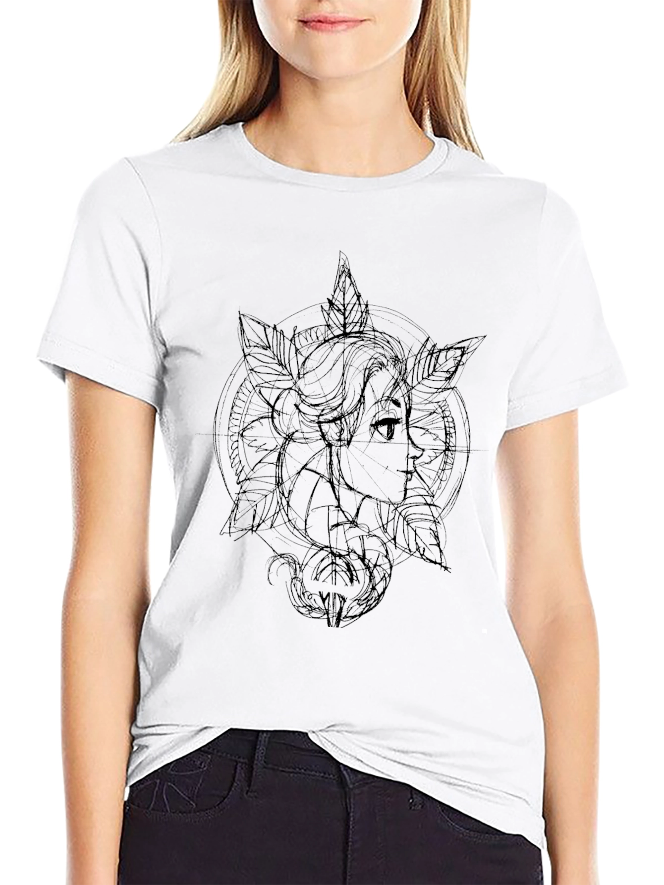 Artistic Woman Graphic Black T-Shirt