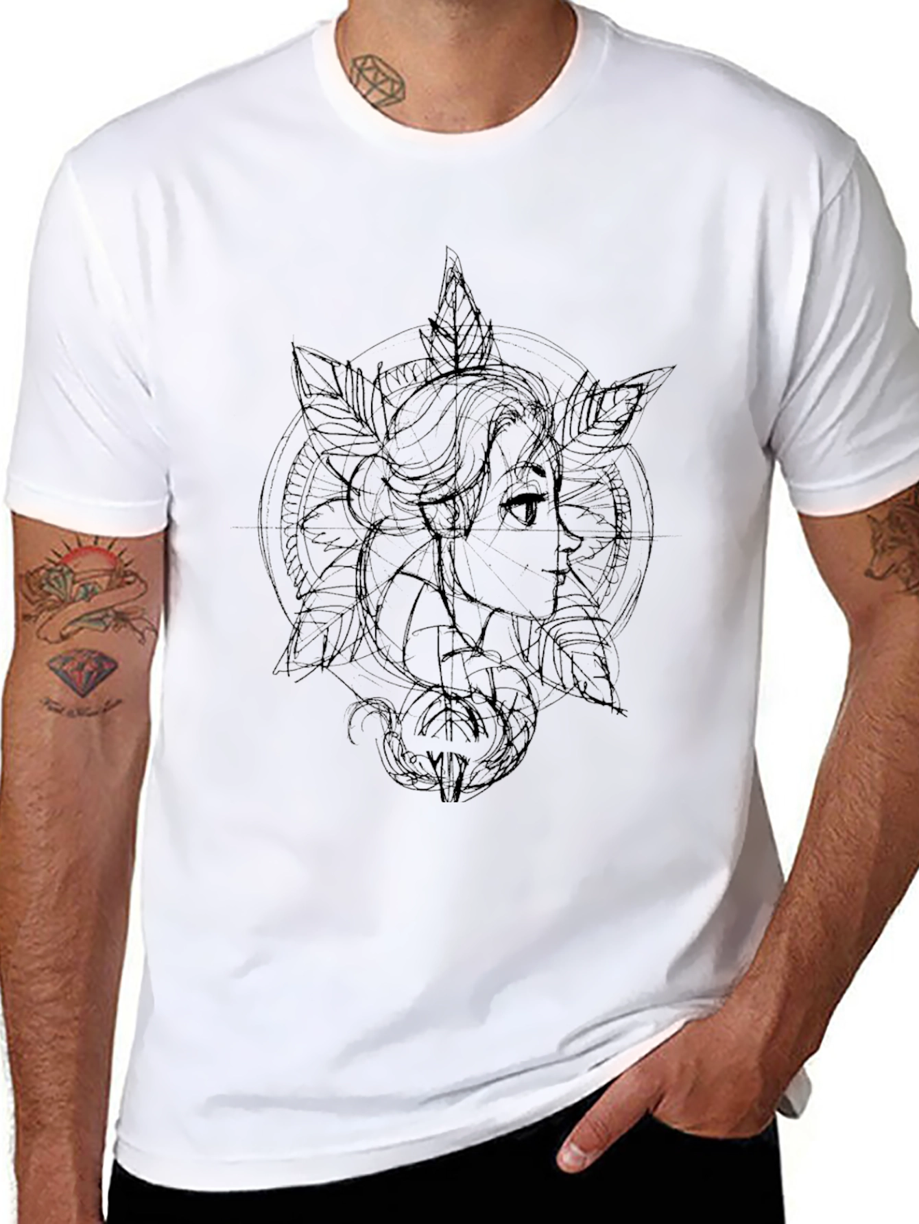 Artistic Woman Graphic Black T-Shirt