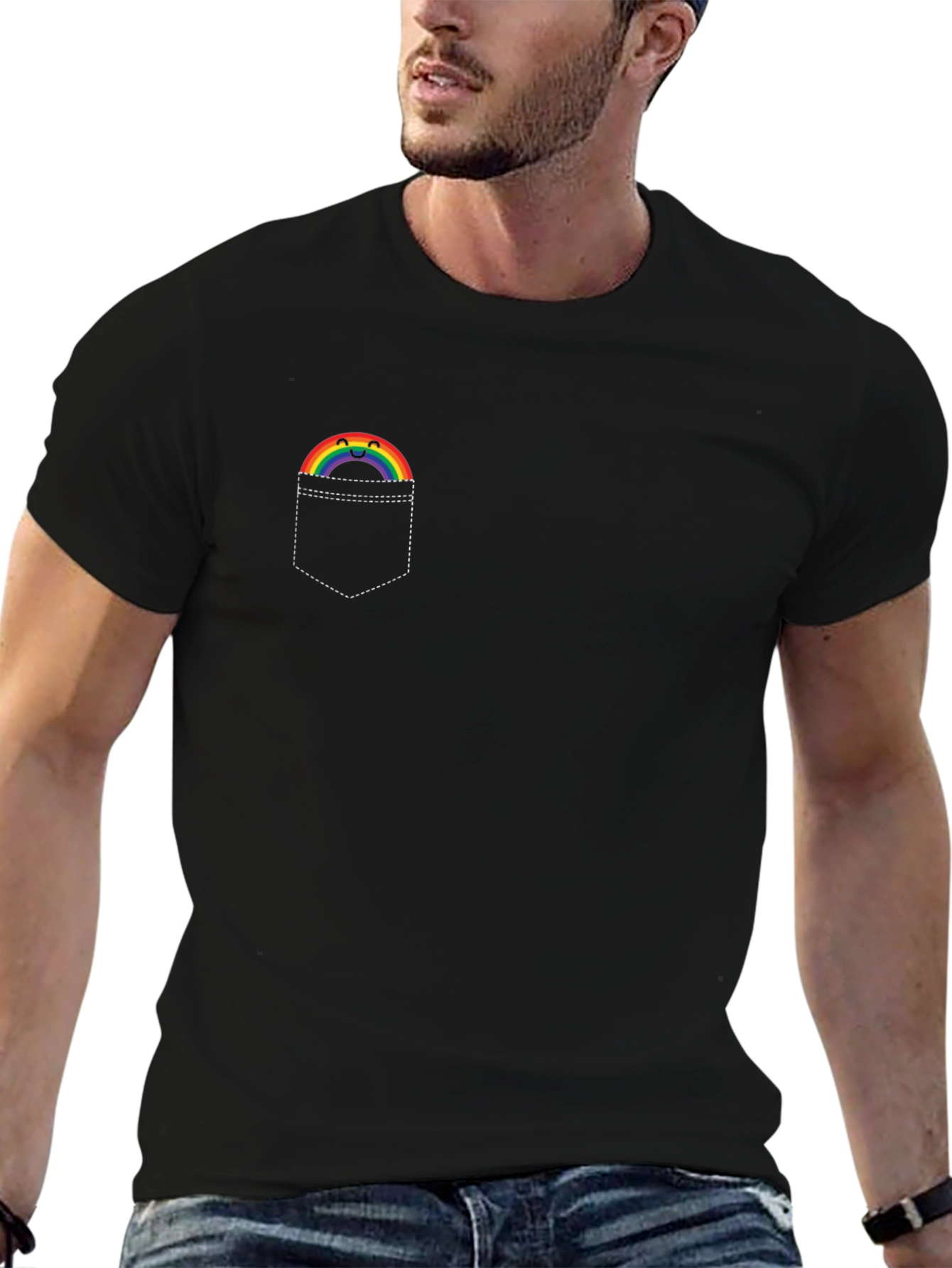 Rainbow Pocket Graphic T-Shirt - Soft Cotton Tee