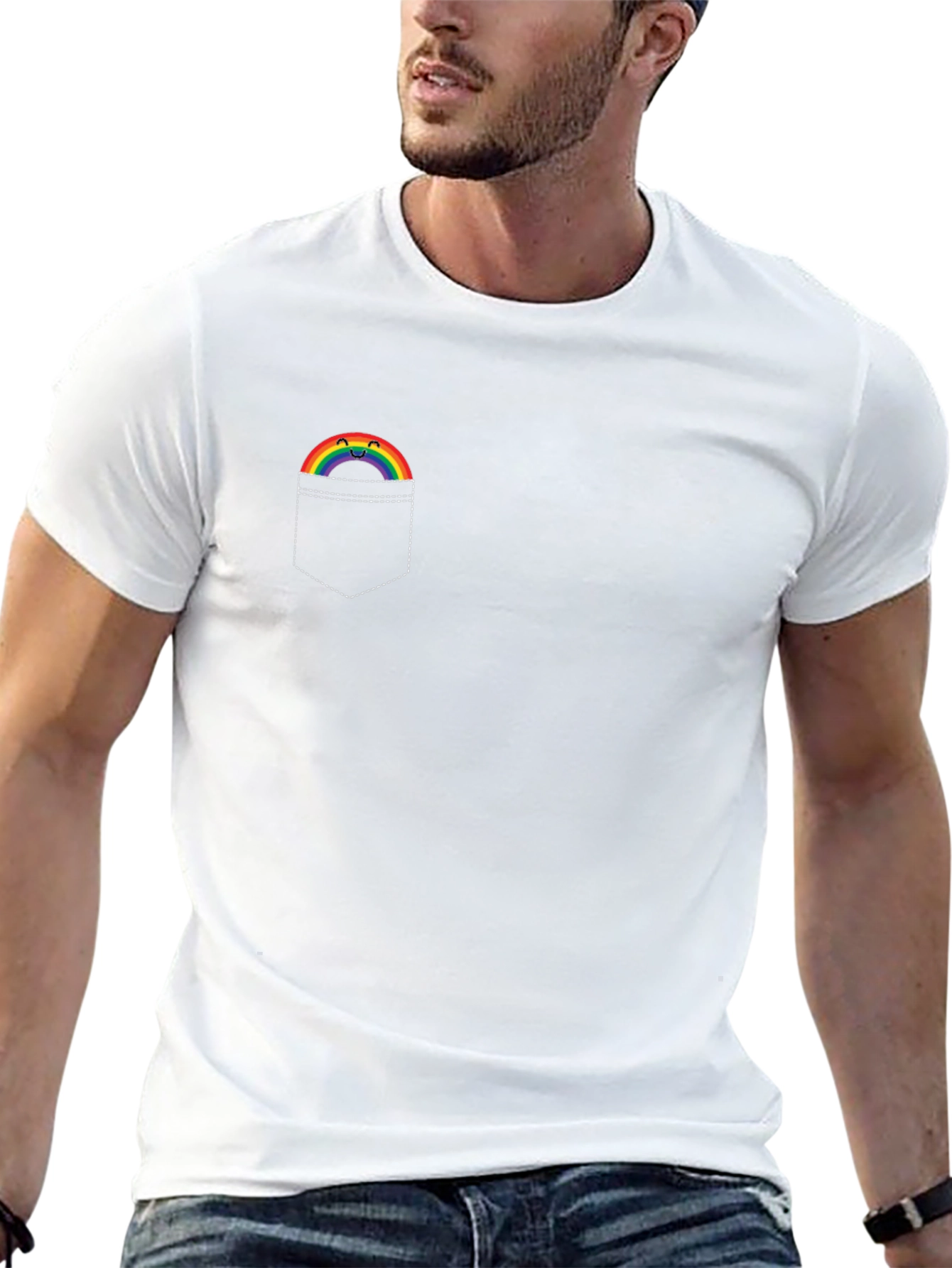 Rainbow Pocket Graphic T-Shirt - Soft Cotton Tee