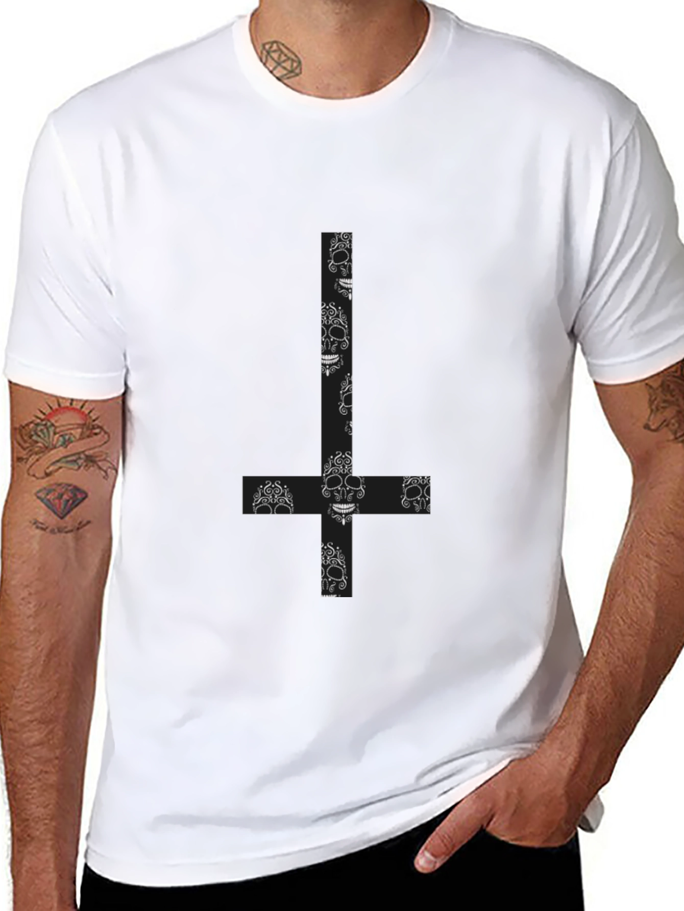 Skull Cross Graphic T-Shirt - Black