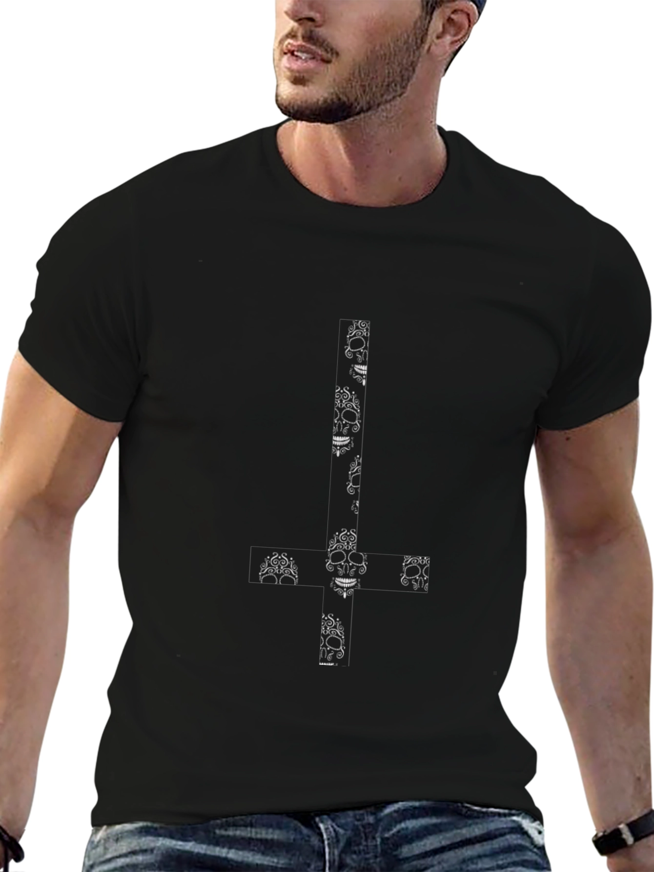 Skull Cross Graphic T-Shirt - Black
