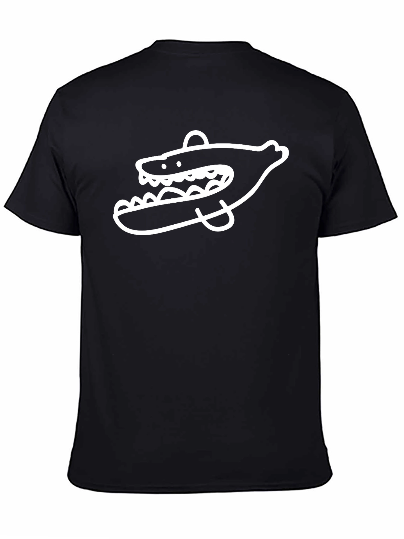 Cool Cartoon Shark Graphic Print Black T-Shirt