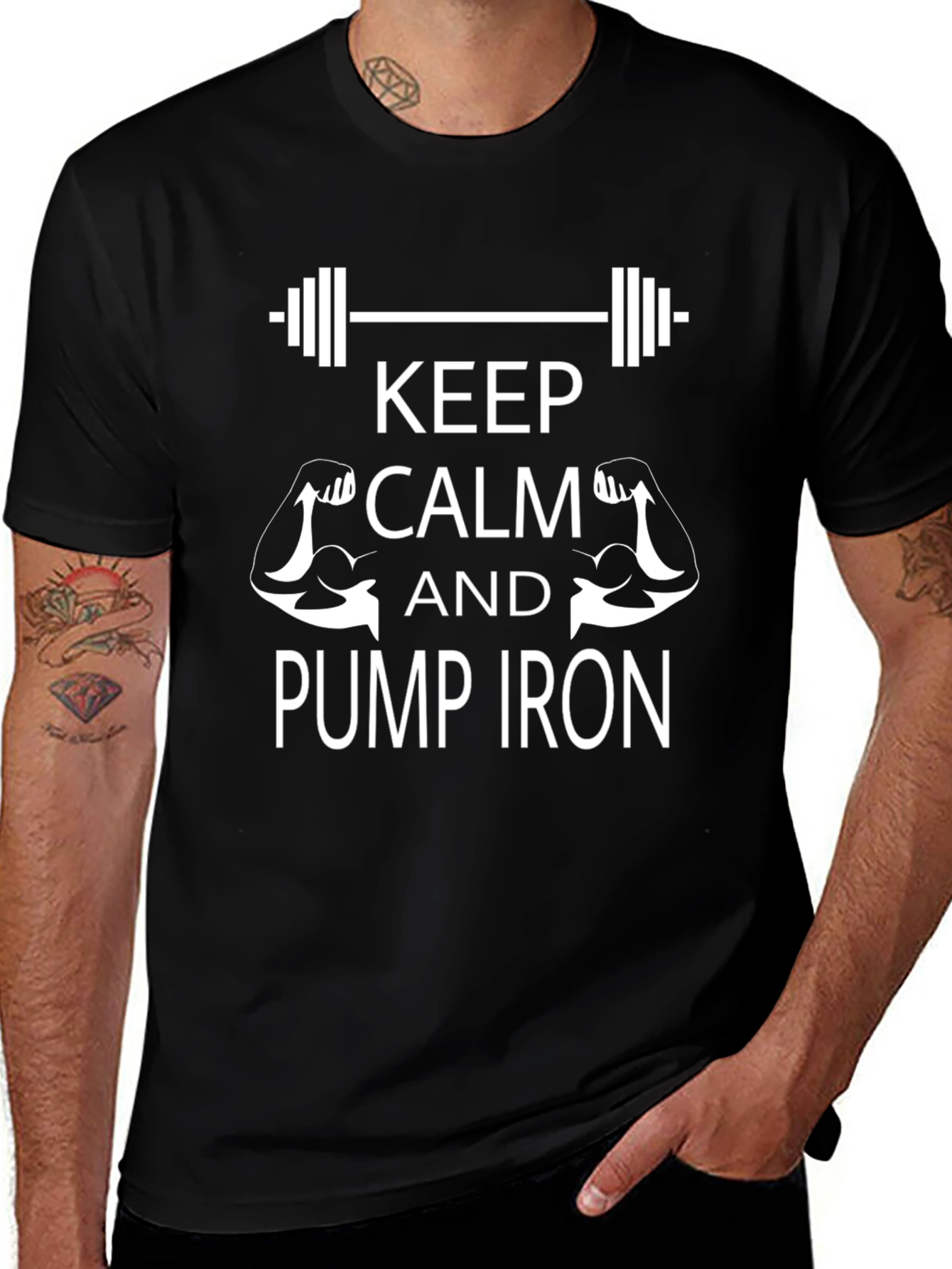Keep Calm Pump Iron Black T-Shirt