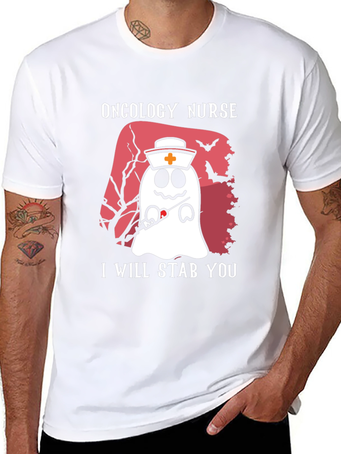 Oncology Nurse Ghost T-Shirt - I Will Stab You