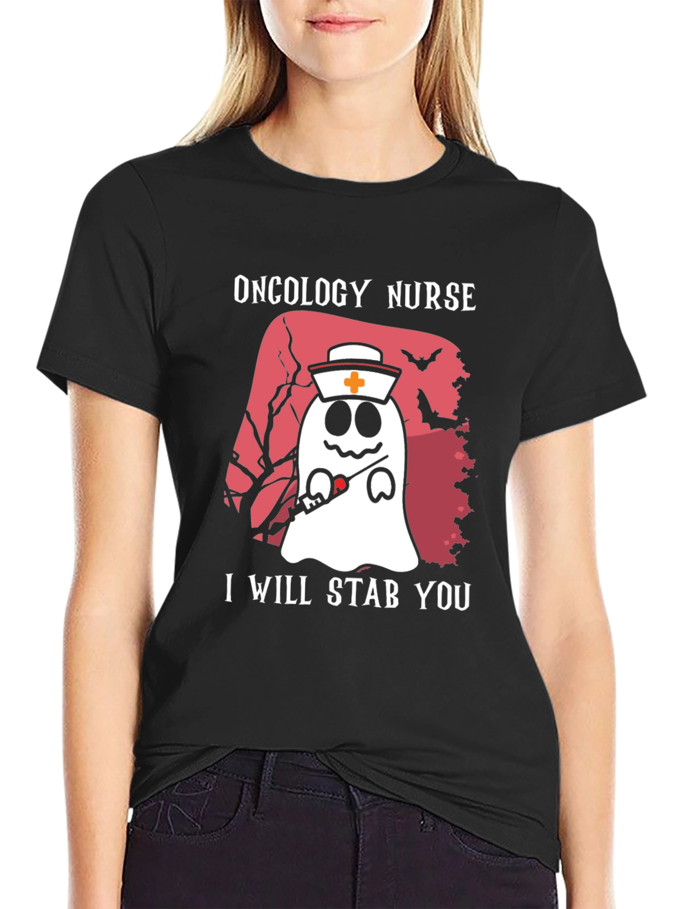 Oncology Nurse Ghost T-Shirt - I Will Stab You