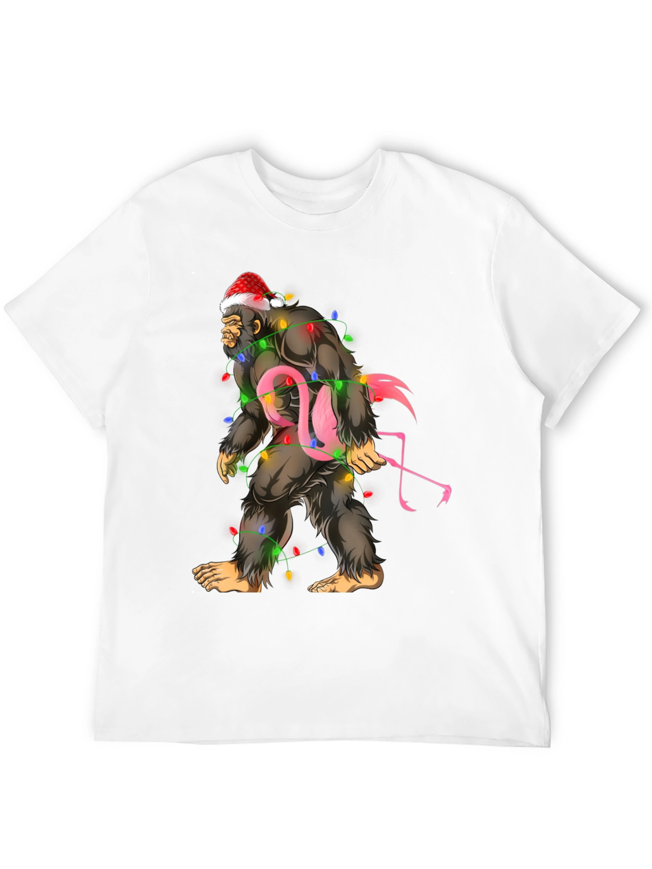 Sasquatch Flamingo Christmas Lights Graphic Tee