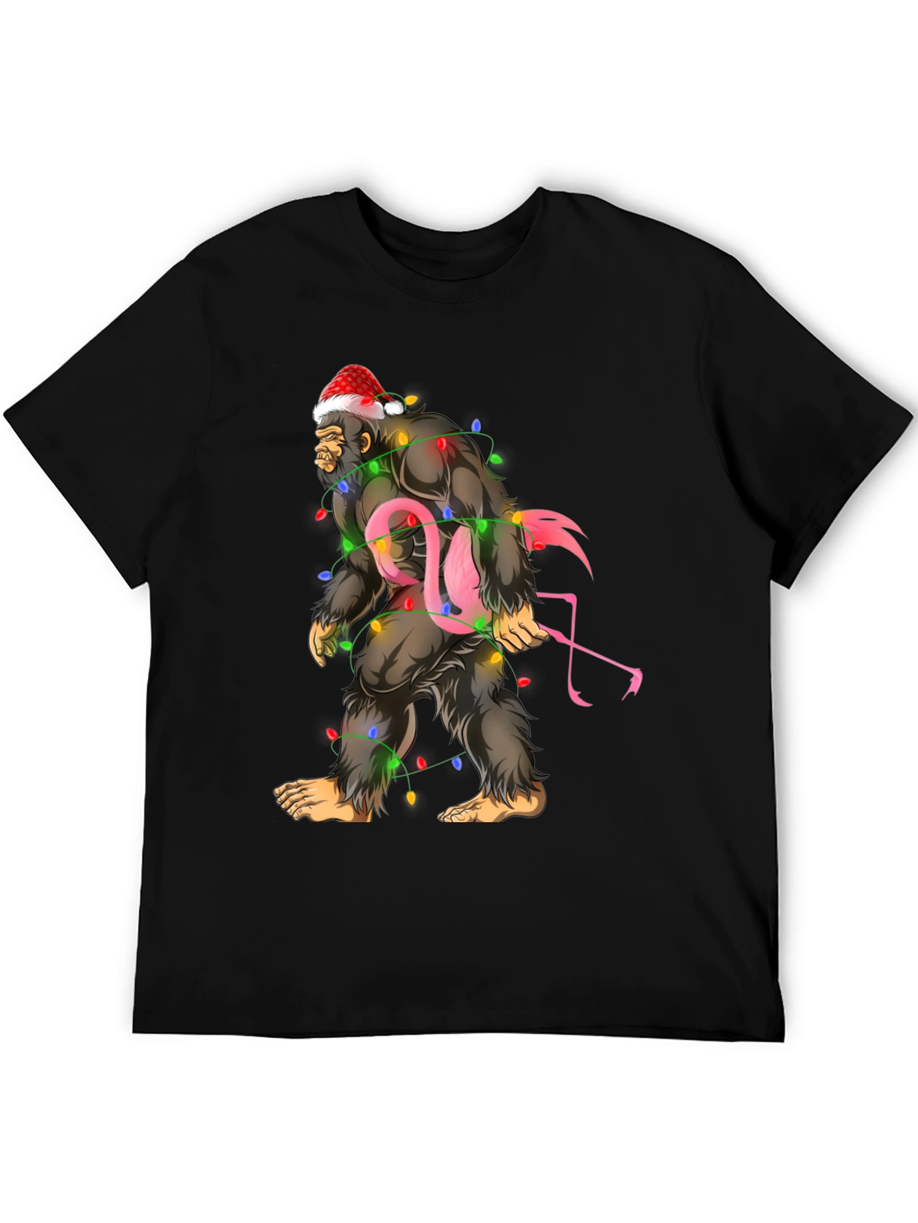 Sasquatch Flamingo Christmas Lights Graphic Tee
