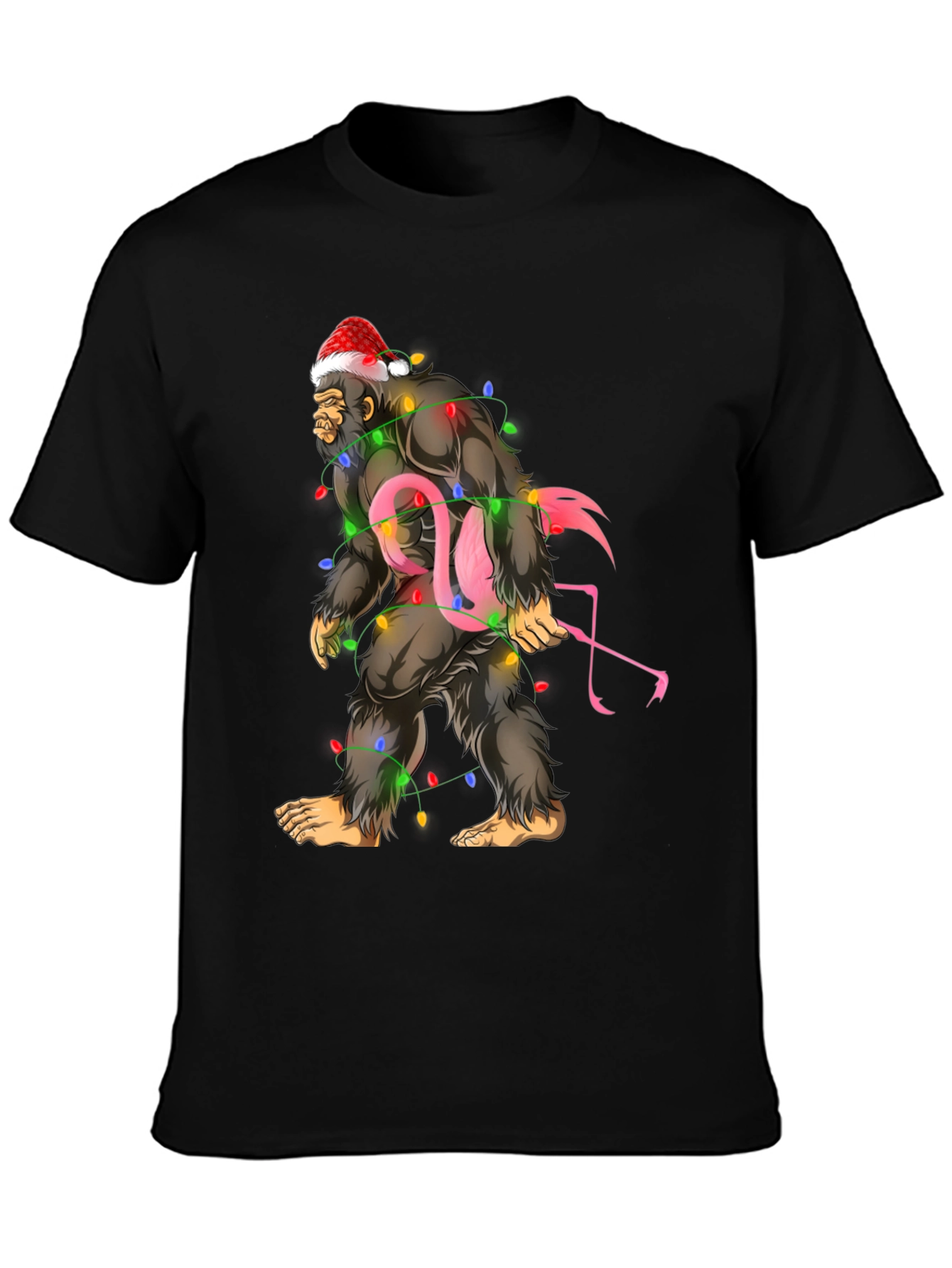 Sasquatch Flamingo Christmas Lights Graphic Tee
