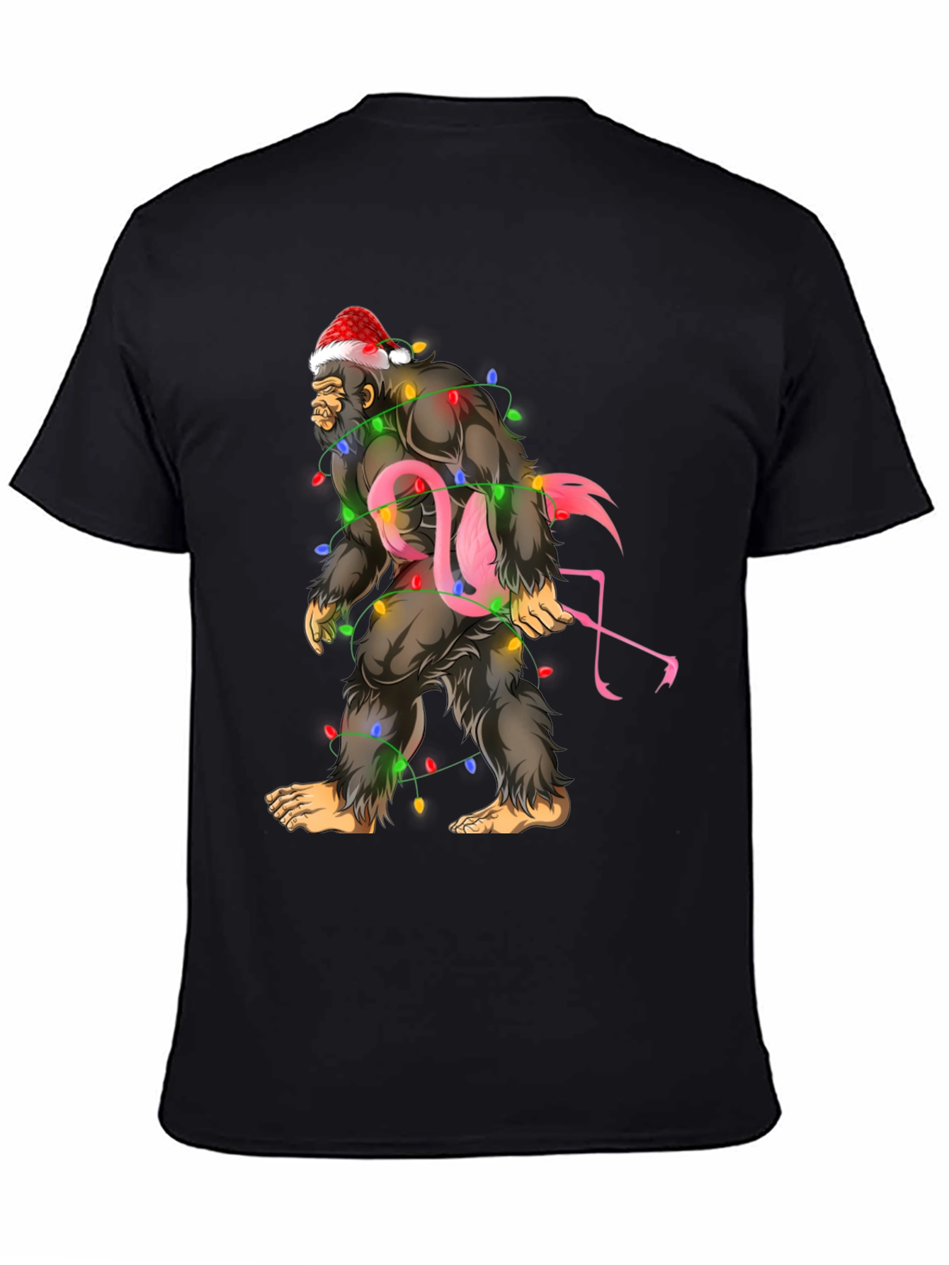Sasquatch Flamingo Christmas Lights Graphic Tee