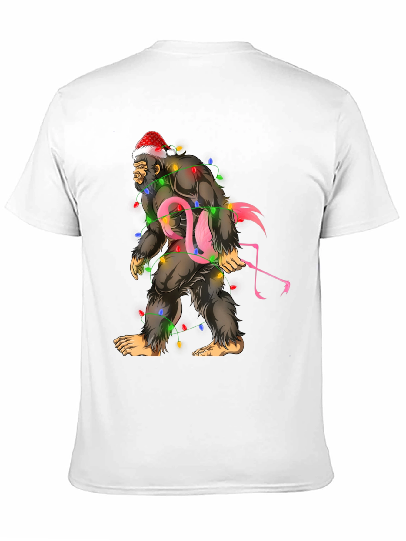 Sasquatch Flamingo Christmas Lights Graphic Tee