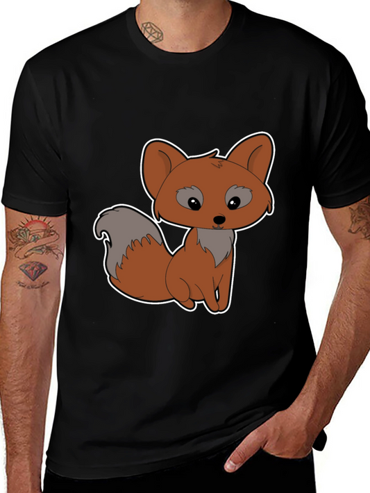 Cute Cartoon Fox Graphic Tee - Black Cotton Shirt