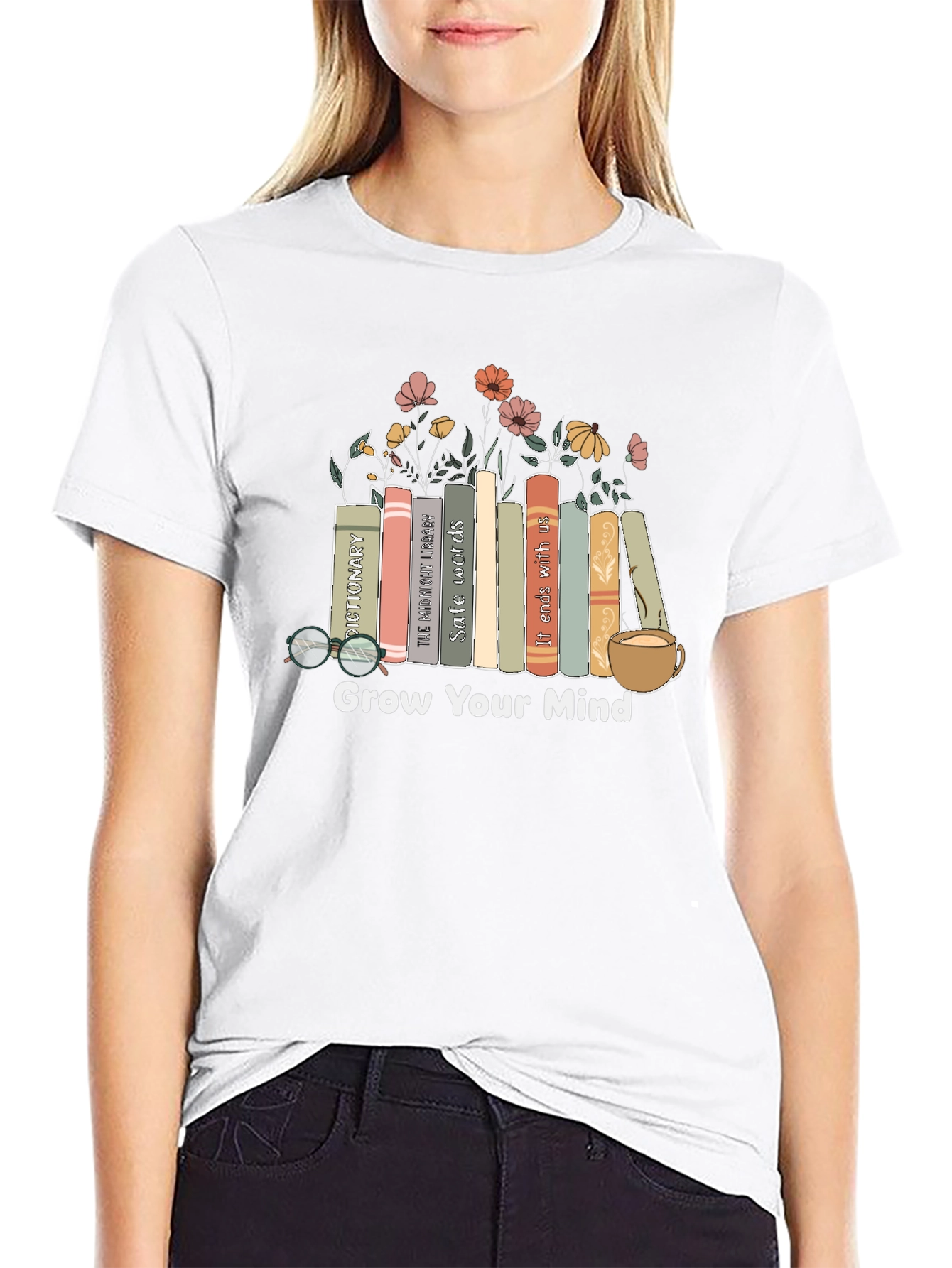 Grow Your Mind Books & Flowers Graphic Tee