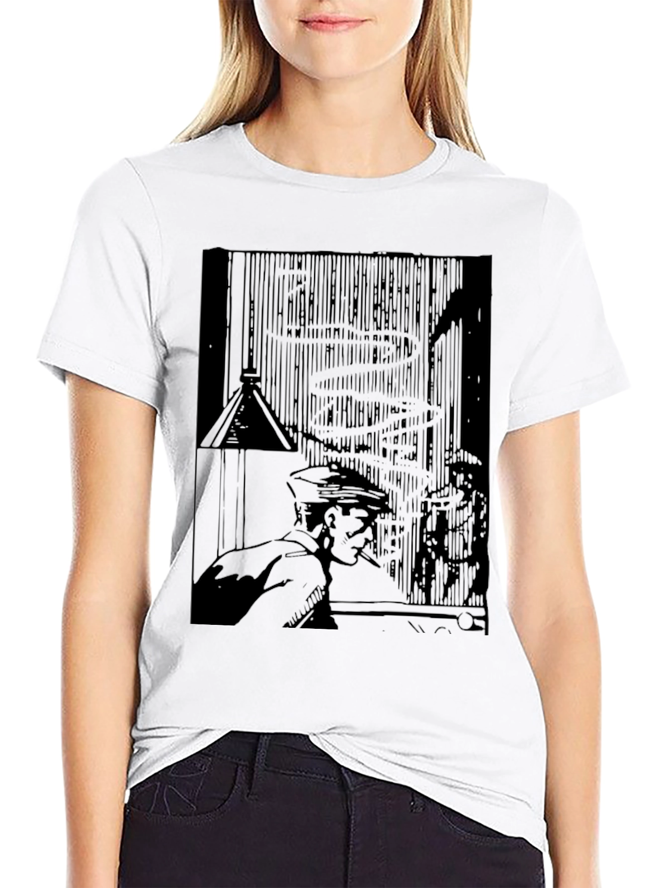 Noir Comic Style Graphic Print Black T-Shirt
