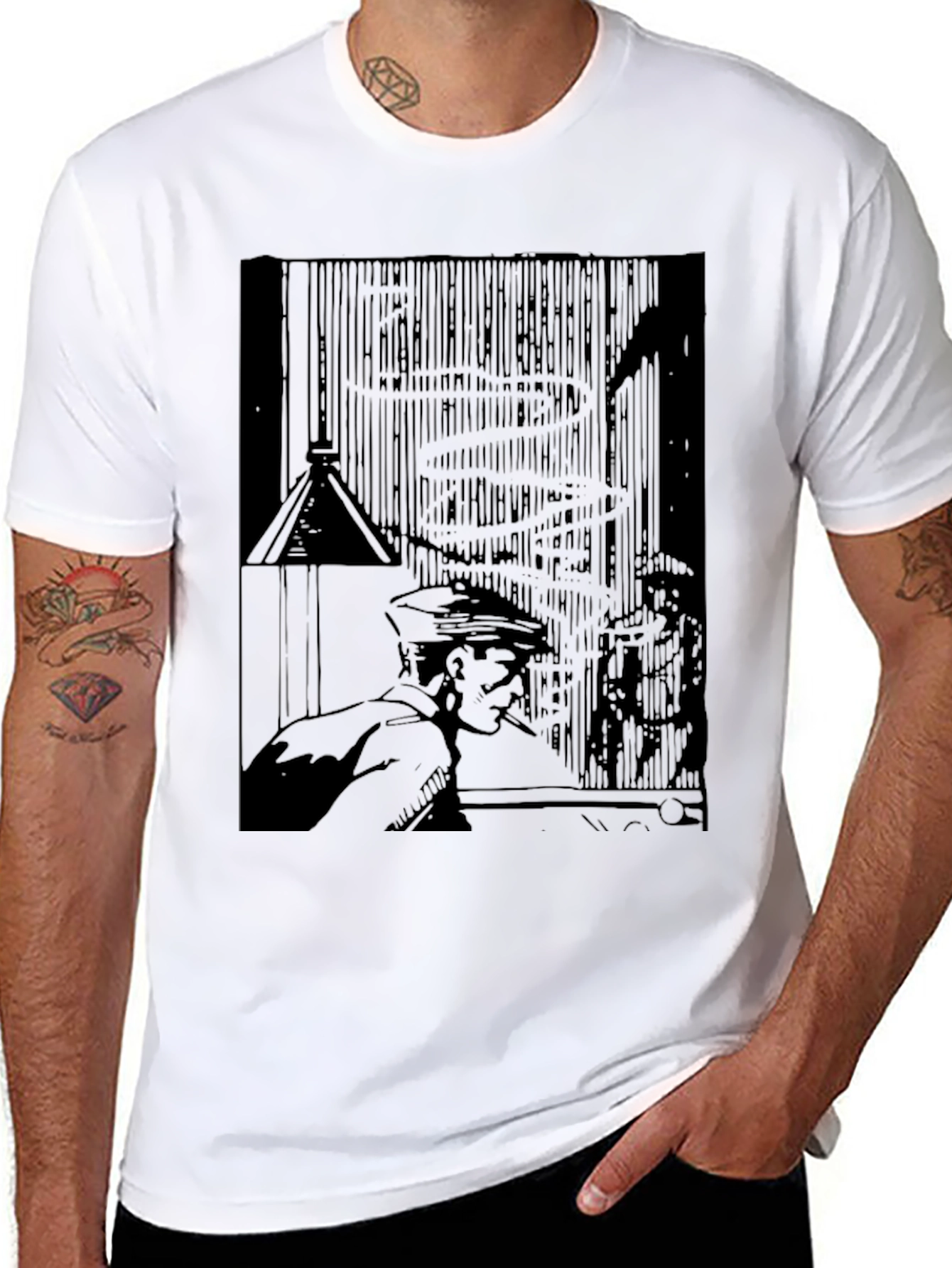 Noir Comic Style Graphic Print Black T-Shirt
