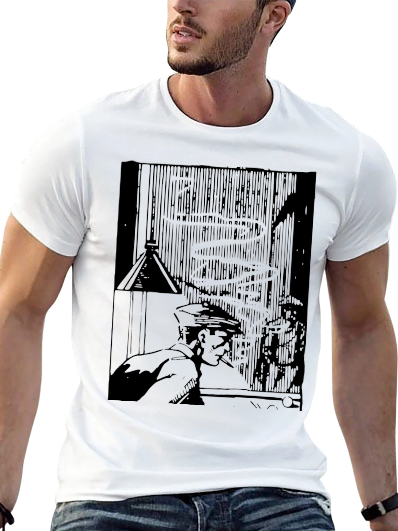 Noir Comic Style Graphic Print Black T-Shirt