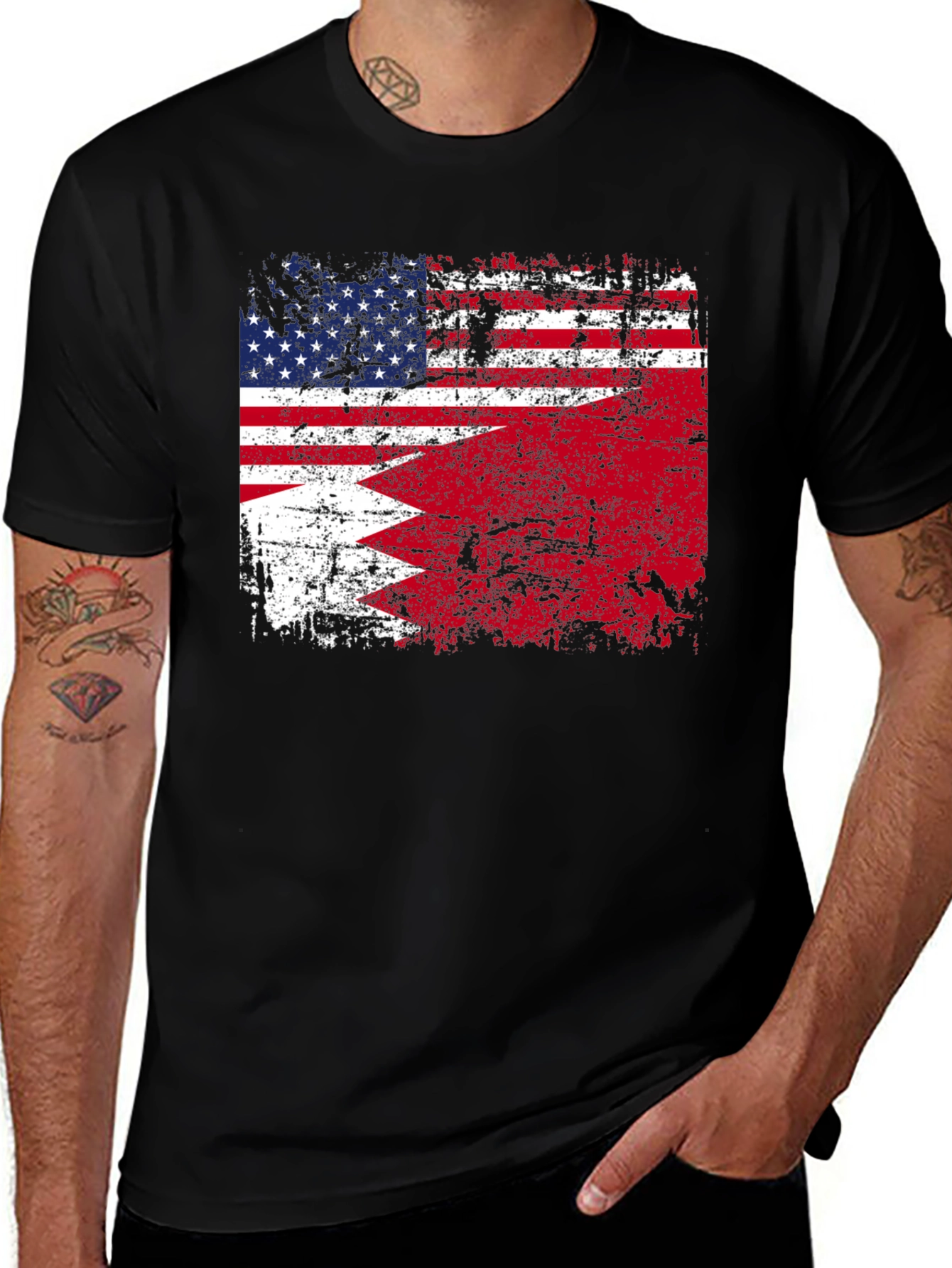 USA Bahrain Flag Graphic T-Shirt