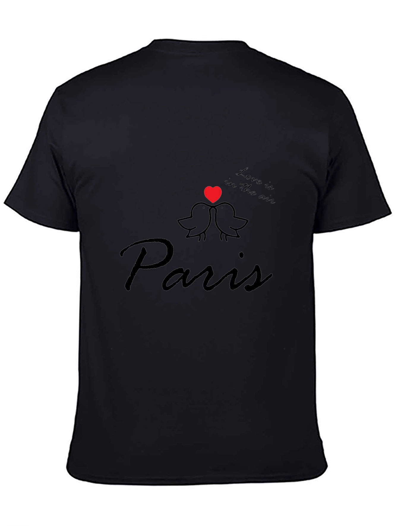 Paris Love Birds T-Shirt - Stylish Black Tee