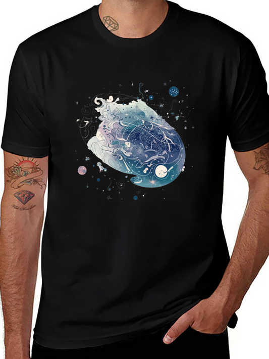 Celestial Watercolor Graphic Tee - Mens Black T-Shirt