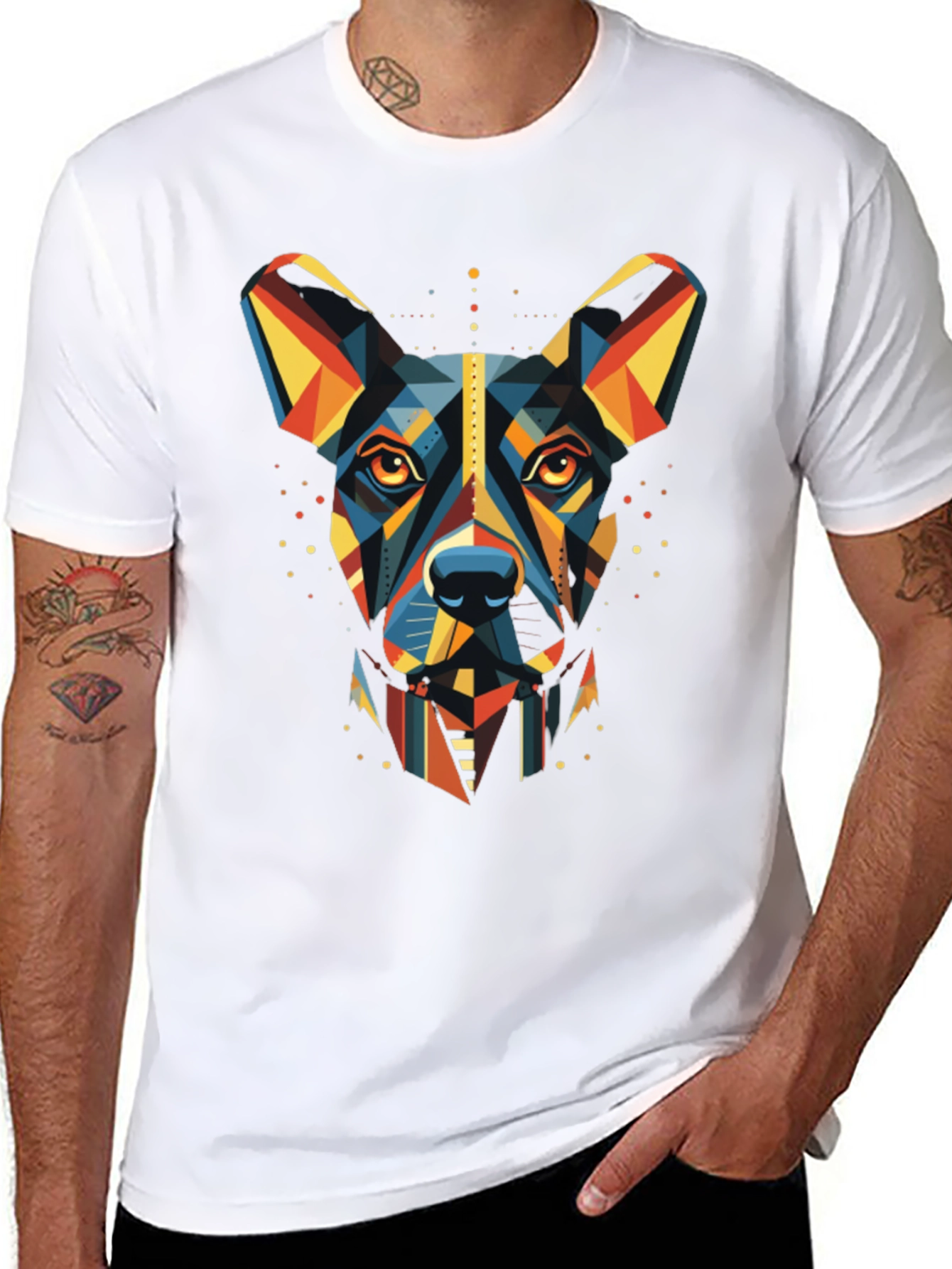 Geometric Dog Print Black T-Shirt