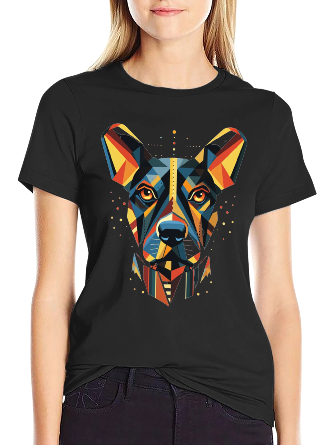 Geometric Dog Print Black T-Shirt