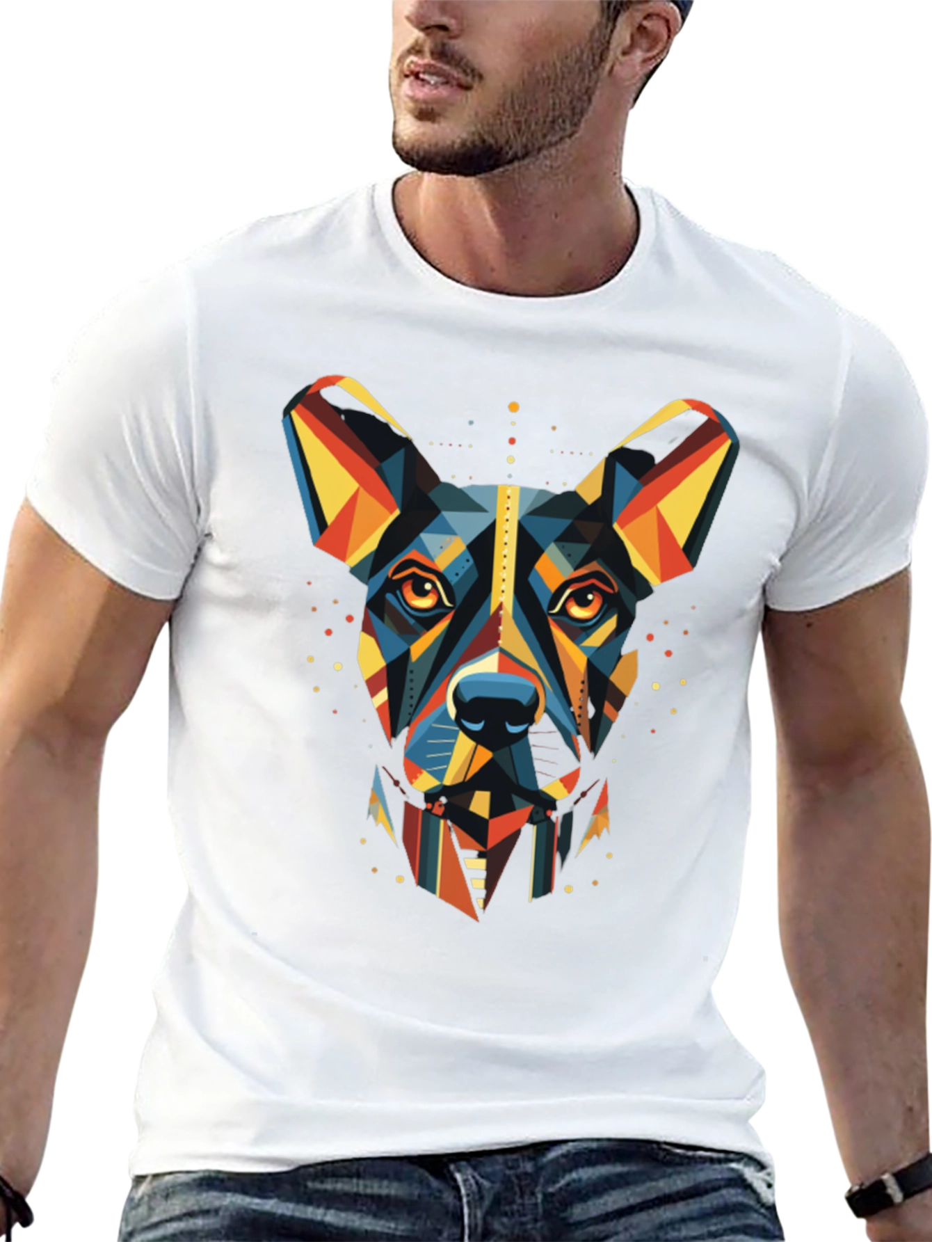 Geometric Dog Print Black T-Shirt