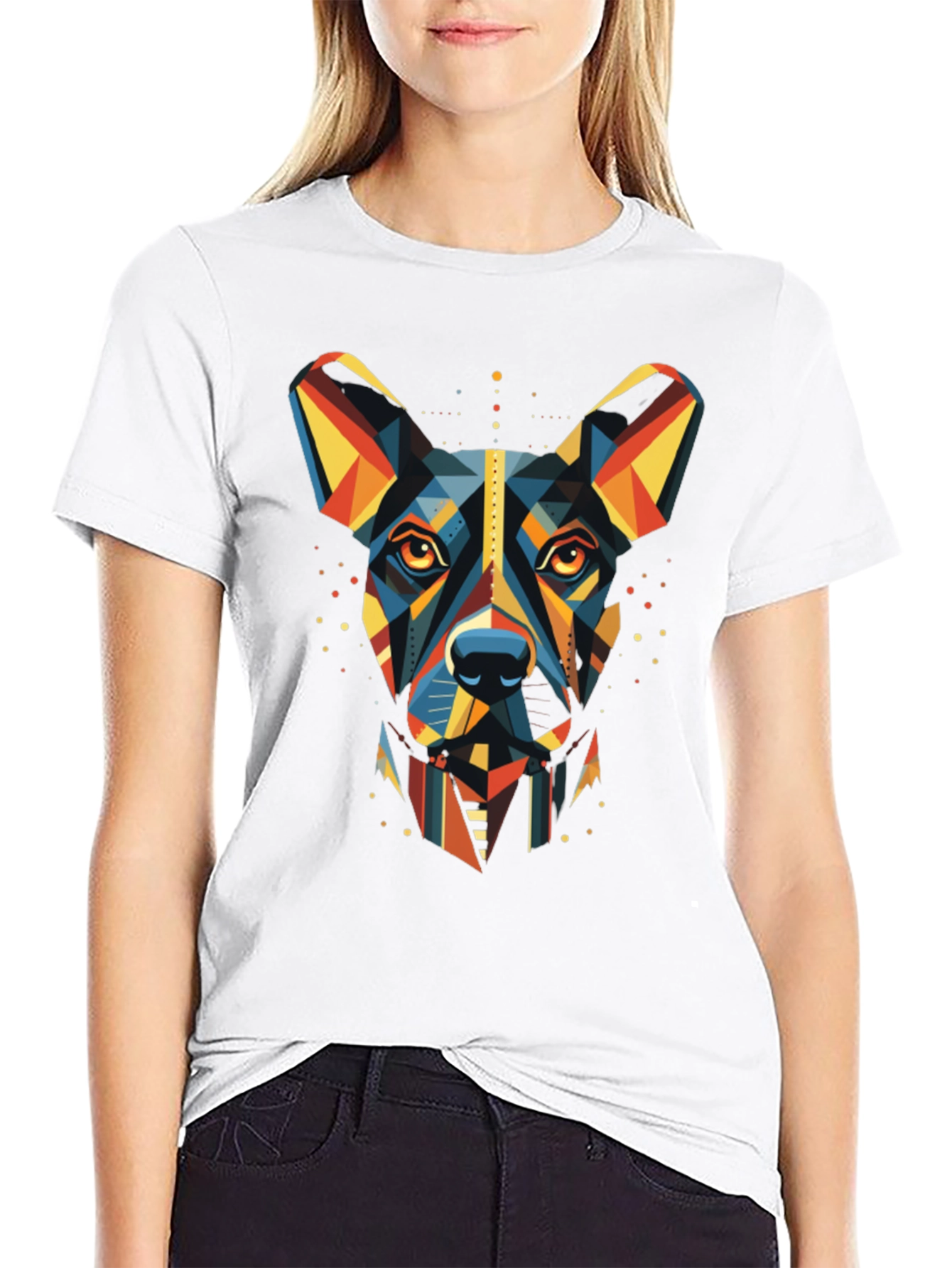 Geometric Dog Print Black T-Shirt