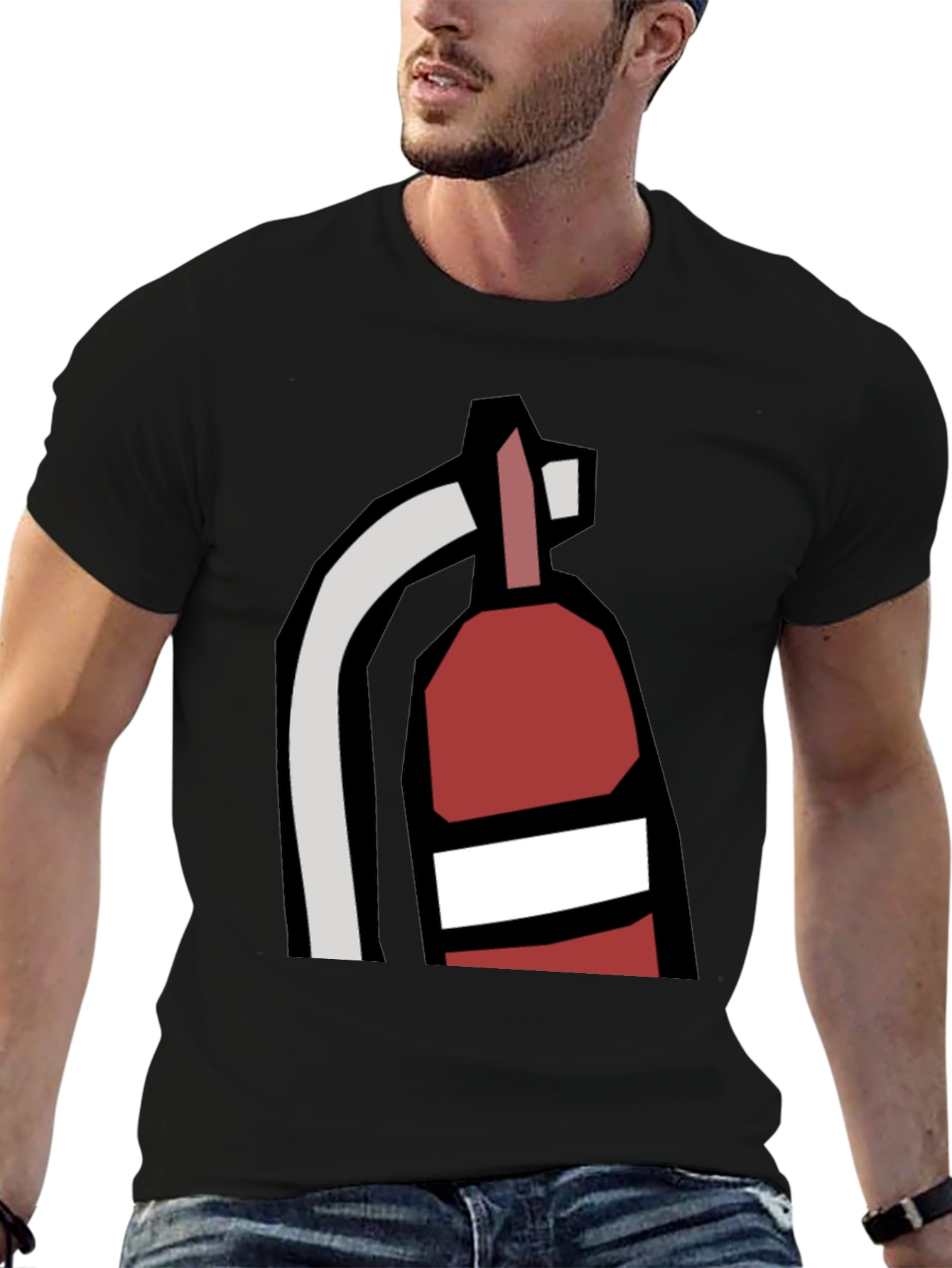 Fire Extinguisher Graphic Tee - Black Cotton Casual T-Shirt