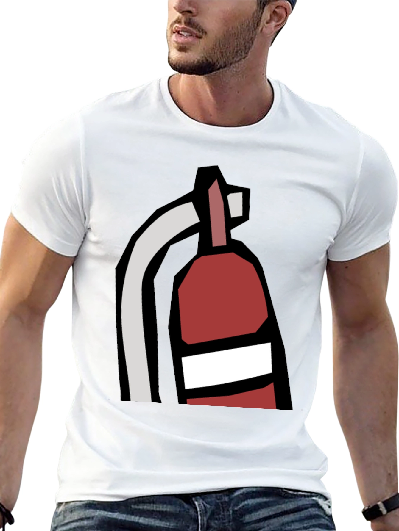 Fire Extinguisher Graphic Tee - Black Cotton Casual T-Shirt