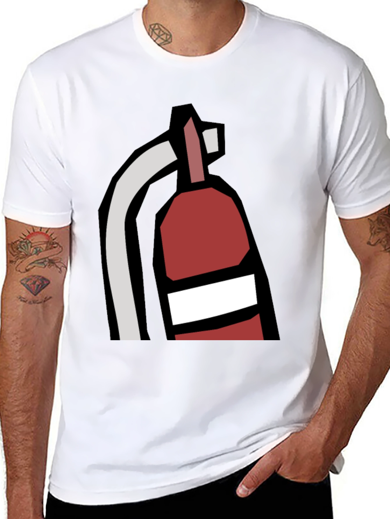 Fire Extinguisher Graphic Tee - Black Cotton Casual T-Shirt