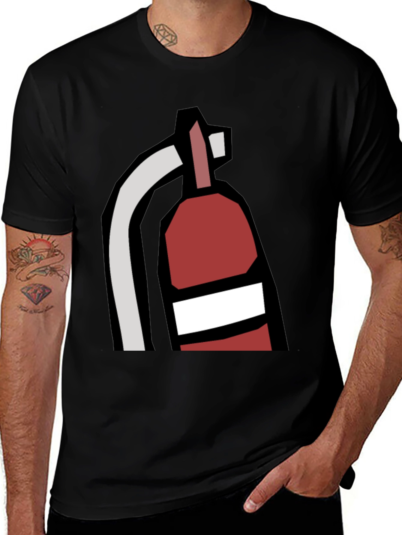 Fire Extinguisher Graphic Tee - Black Cotton Casual T-Shirt