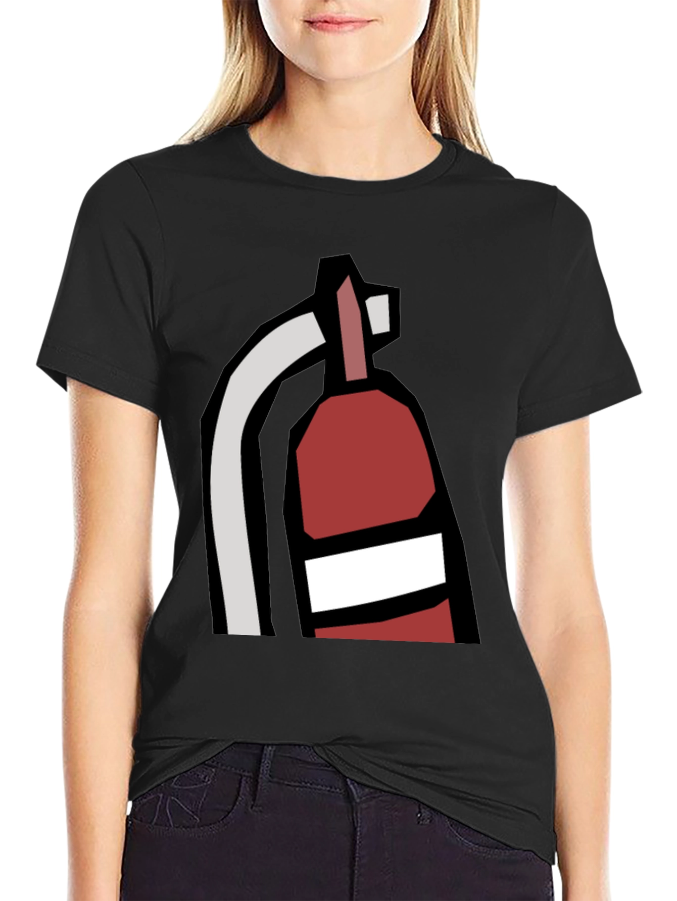 Fire Extinguisher Graphic Tee - Black Cotton Casual T-Shirt