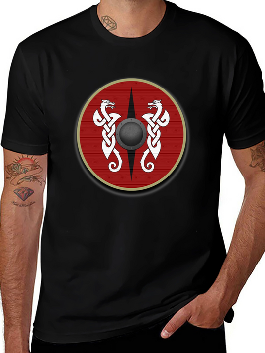 Viking Shield Graphic Tee - Celtic Dragon Design