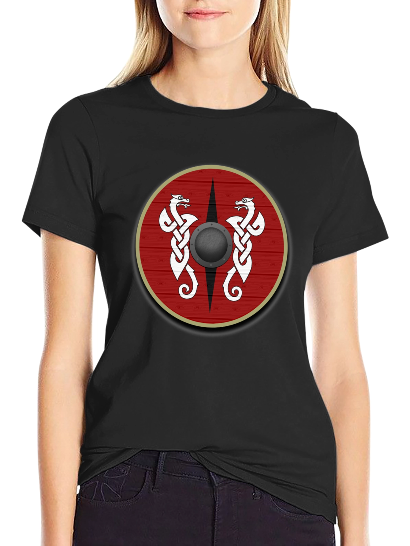 Viking Shield Graphic Tee - Celtic Dragon Design