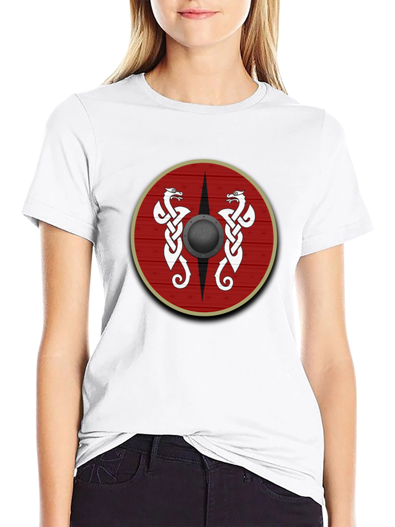 Viking Shield Graphic Tee - Celtic Dragon Design