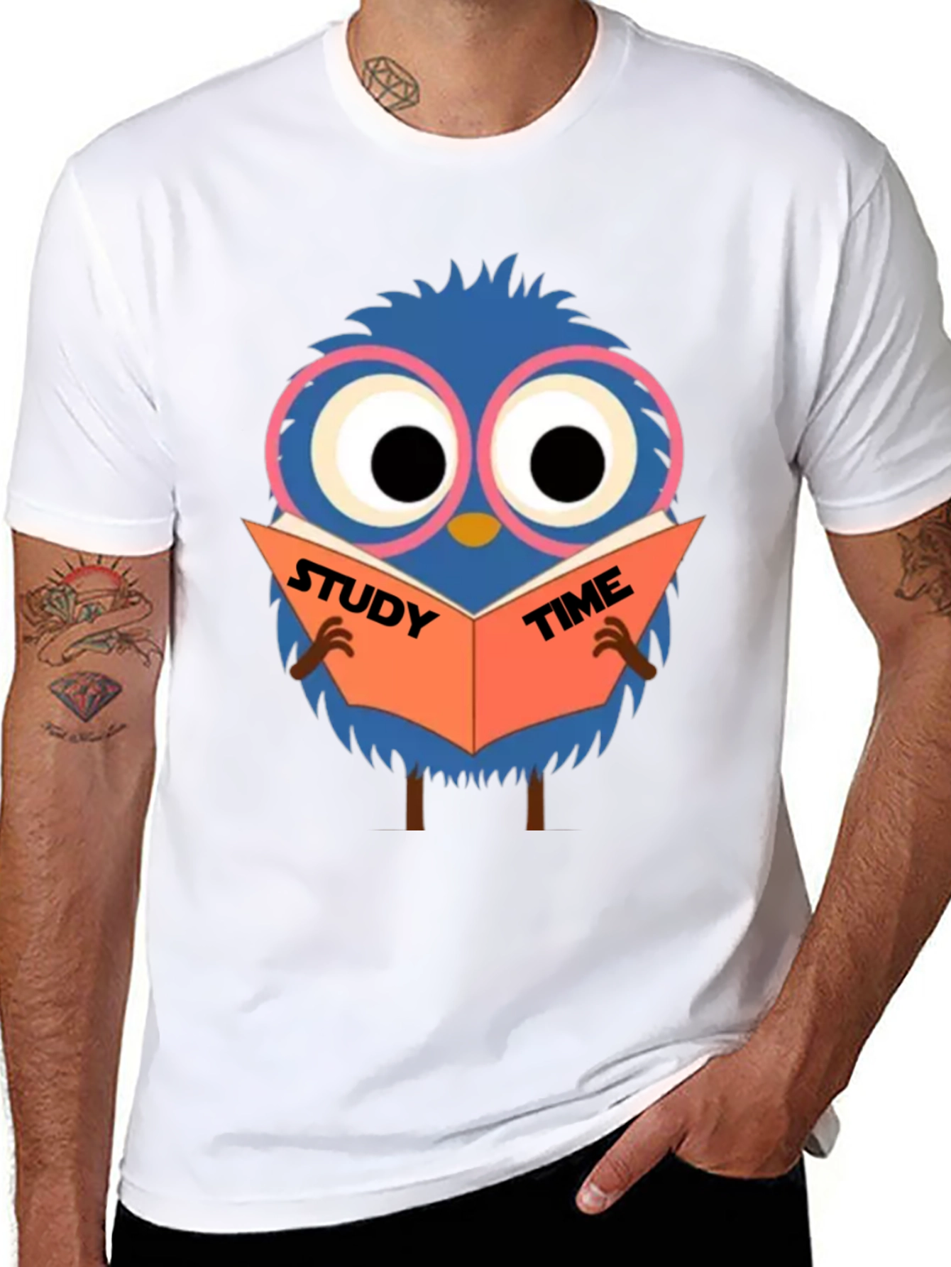 Study Time Bird Graphic Tee - Black Cotton Shirt