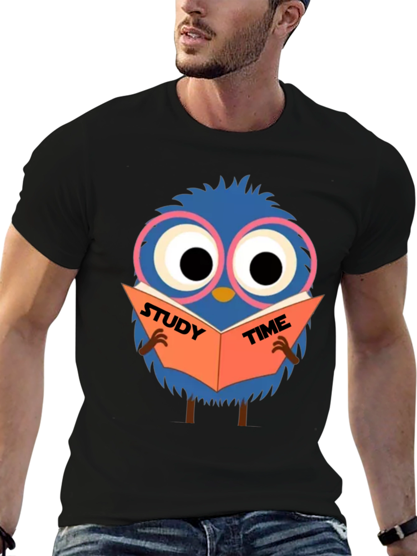 Study Time Bird Graphic Tee - Black Cotton Shirt