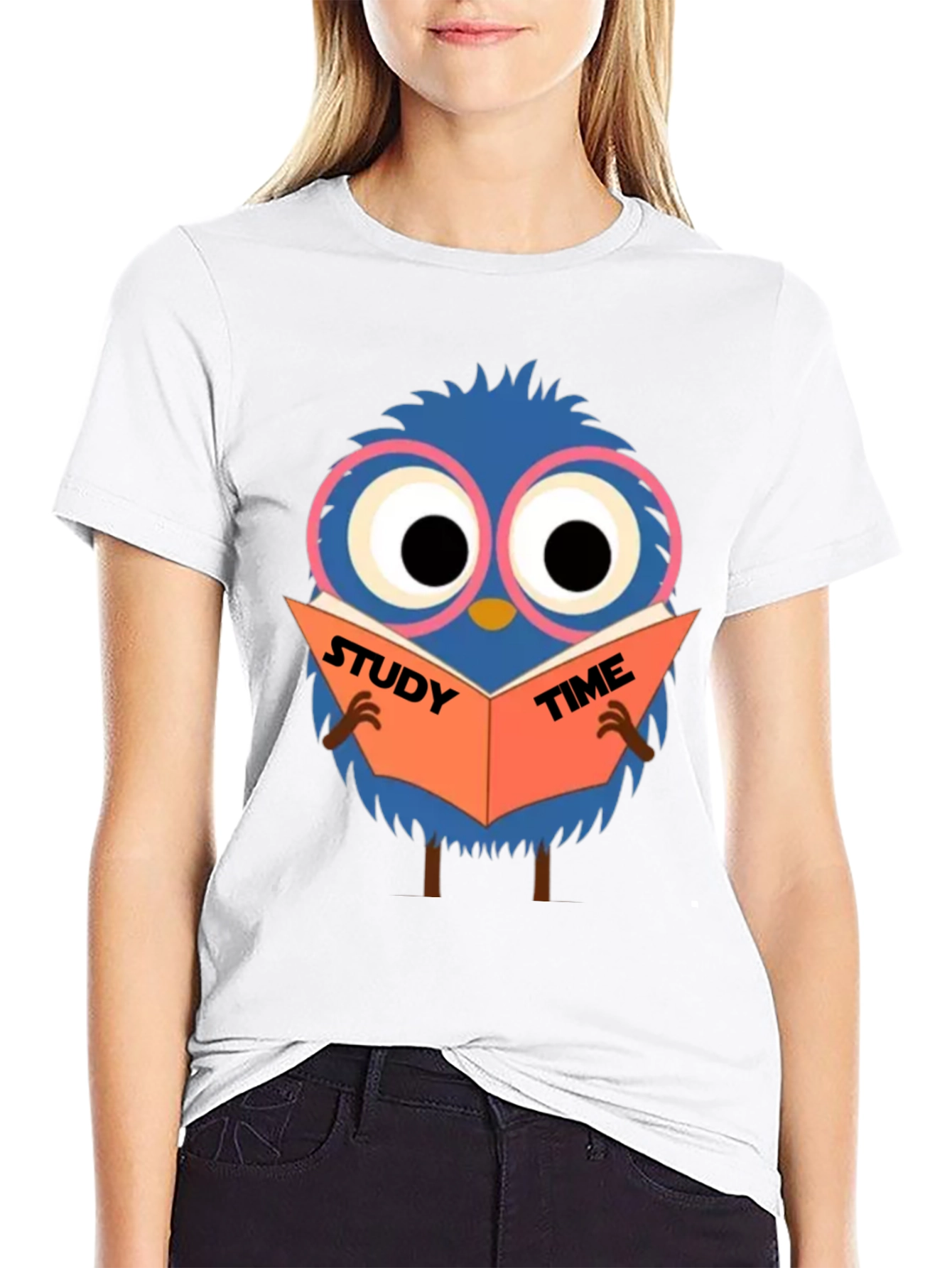Study Time Bird Graphic Tee - Black Cotton Shirt