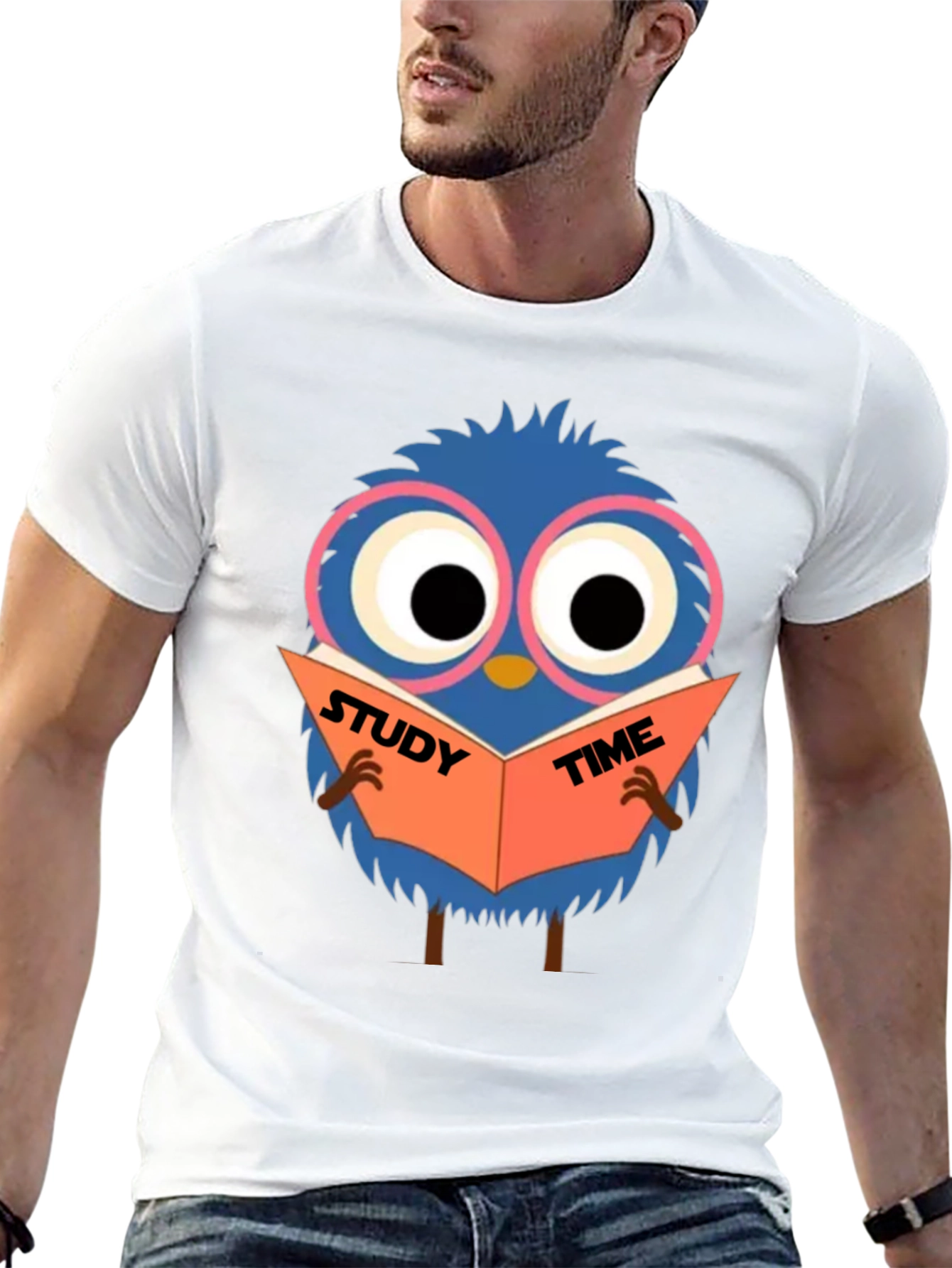 Study Time Bird Graphic Tee - Black Cotton Shirt