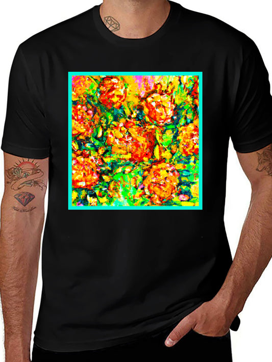 Floral Abstract Art Graphic Tee - Mens Black T-Shirt