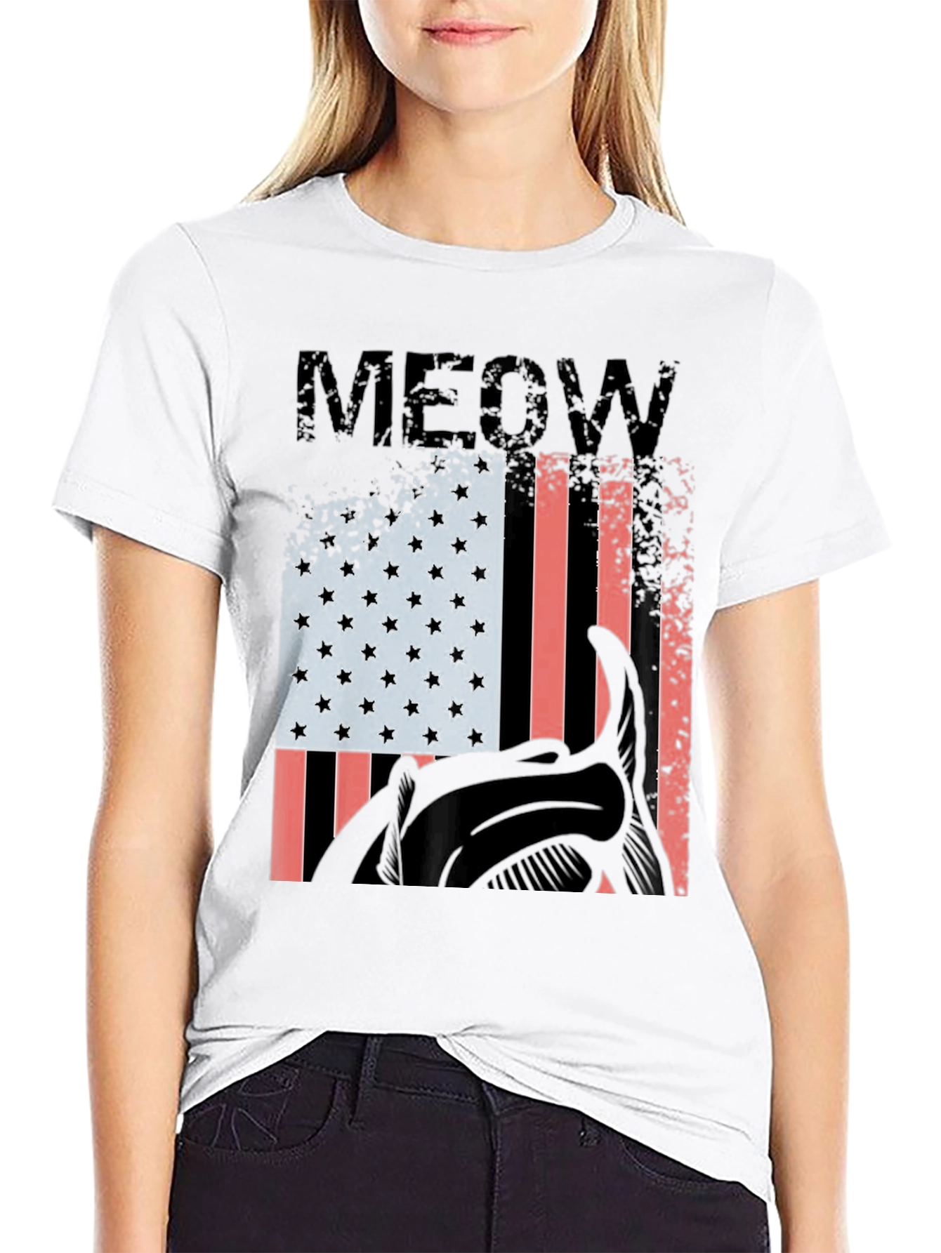 Meow American Flag Cat Graphic T-Shirt