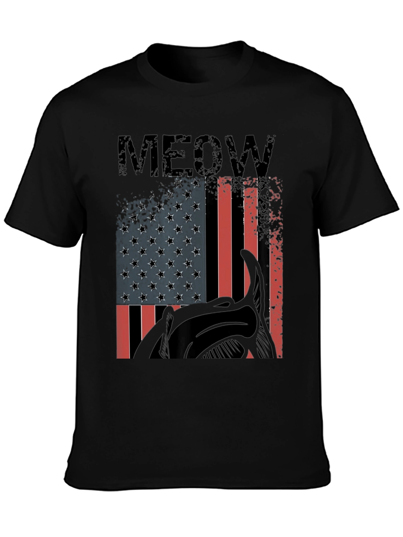 Meow American Flag Cat Graphic T-Shirt