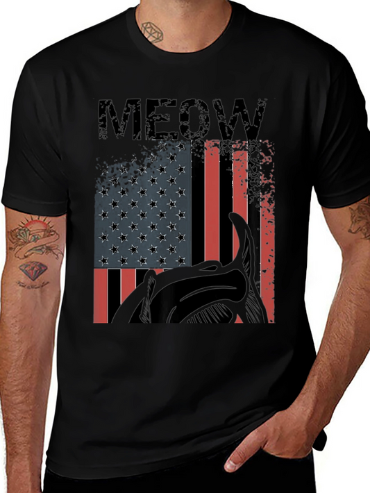 Meow American Flag Cat Graphic T-Shirt
